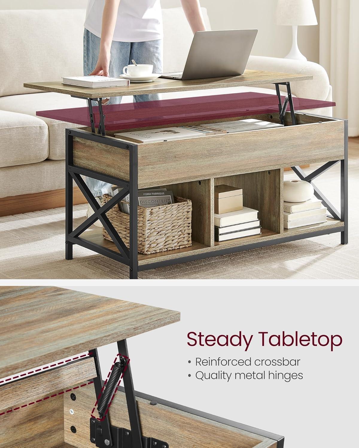 VASAGLE Lift Top Coffee Table, Lift Coffee Table with Storage Shelf, Hidden Compartments and Lifting Top, for Living Room, Office, 19.7 x 39.4 x (19.3-24.4) Inches, Oak with Blue Grains ULCT202B60