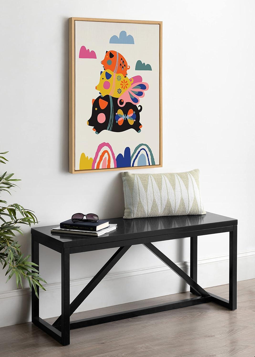 Kate and Laurel Sylvie Flying Pigs Framed Canvas Wall Art by Rachel Lee of My Dream Wall, 23x33 Natural, Colorful Abstract Animal Nursery Art for Wall