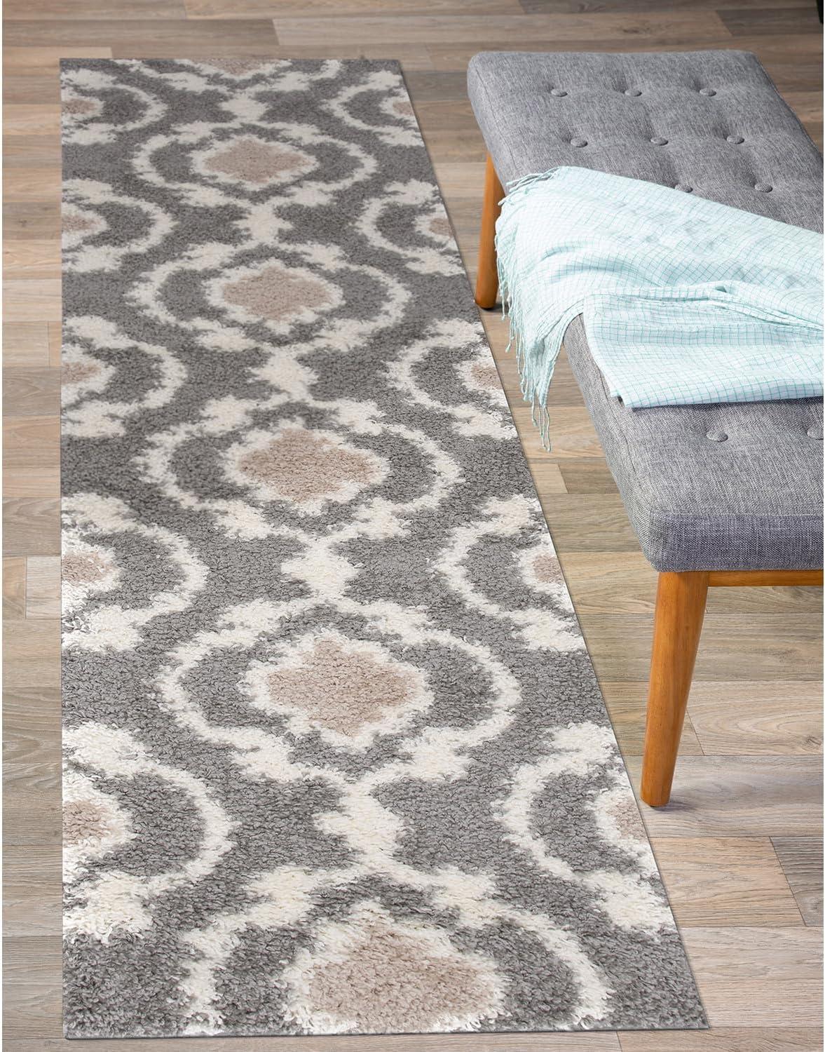 World Rug Gallery Cozy Moroccan Trellis Shag Area Rug - Gray 2' x 7'