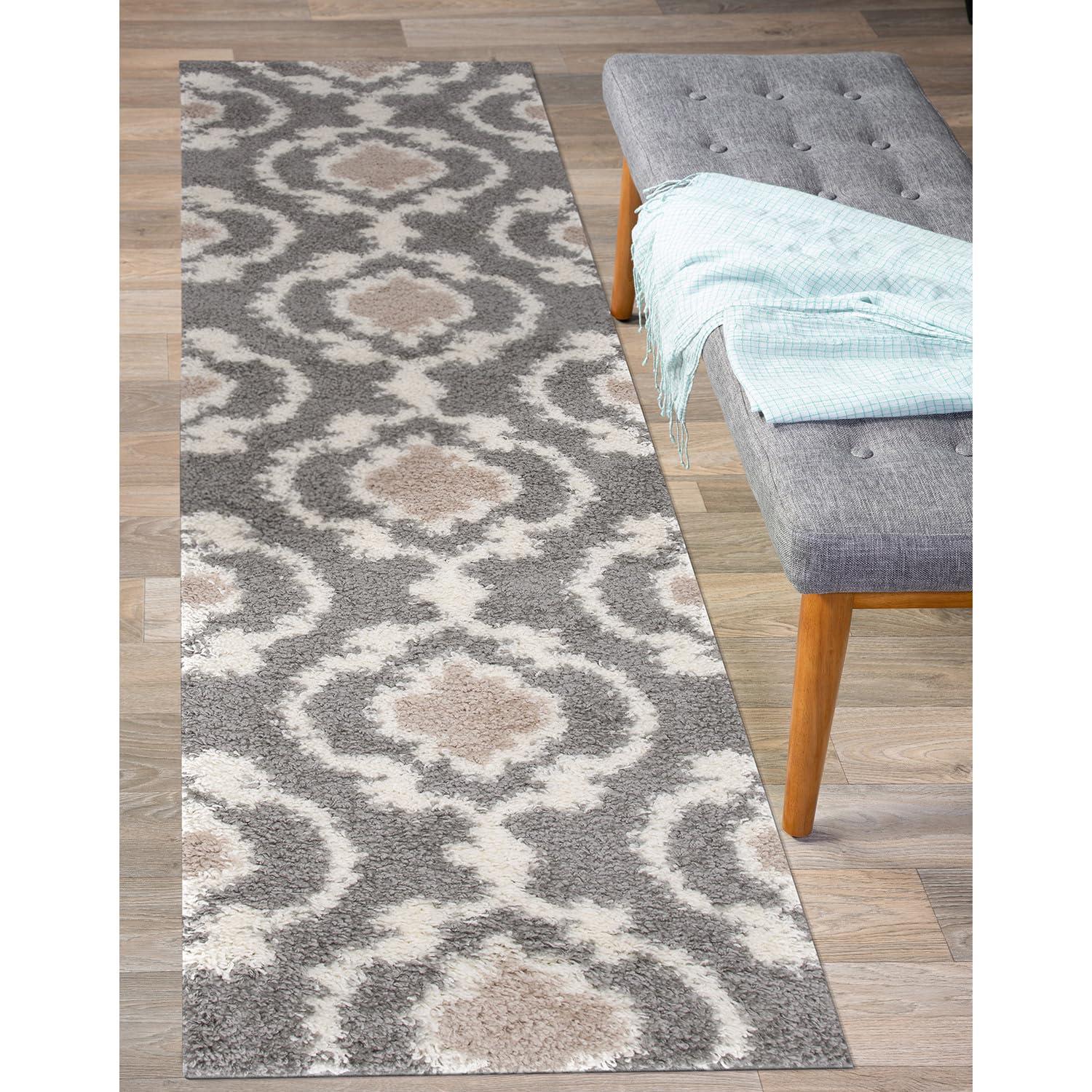 World Rug Gallery Cozy Moroccan Trellis Shag Area Rug - Gray 2' x 7'