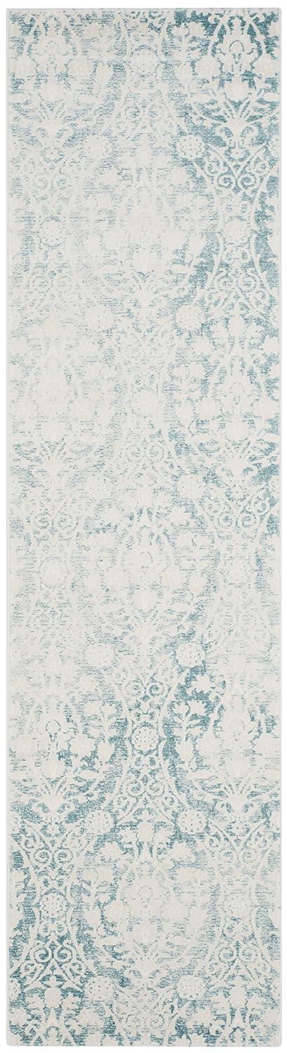 SAFAVIEH Passion Madrid Faded Damask Area Rug, Turquoise/Ivory, 8' x 11'