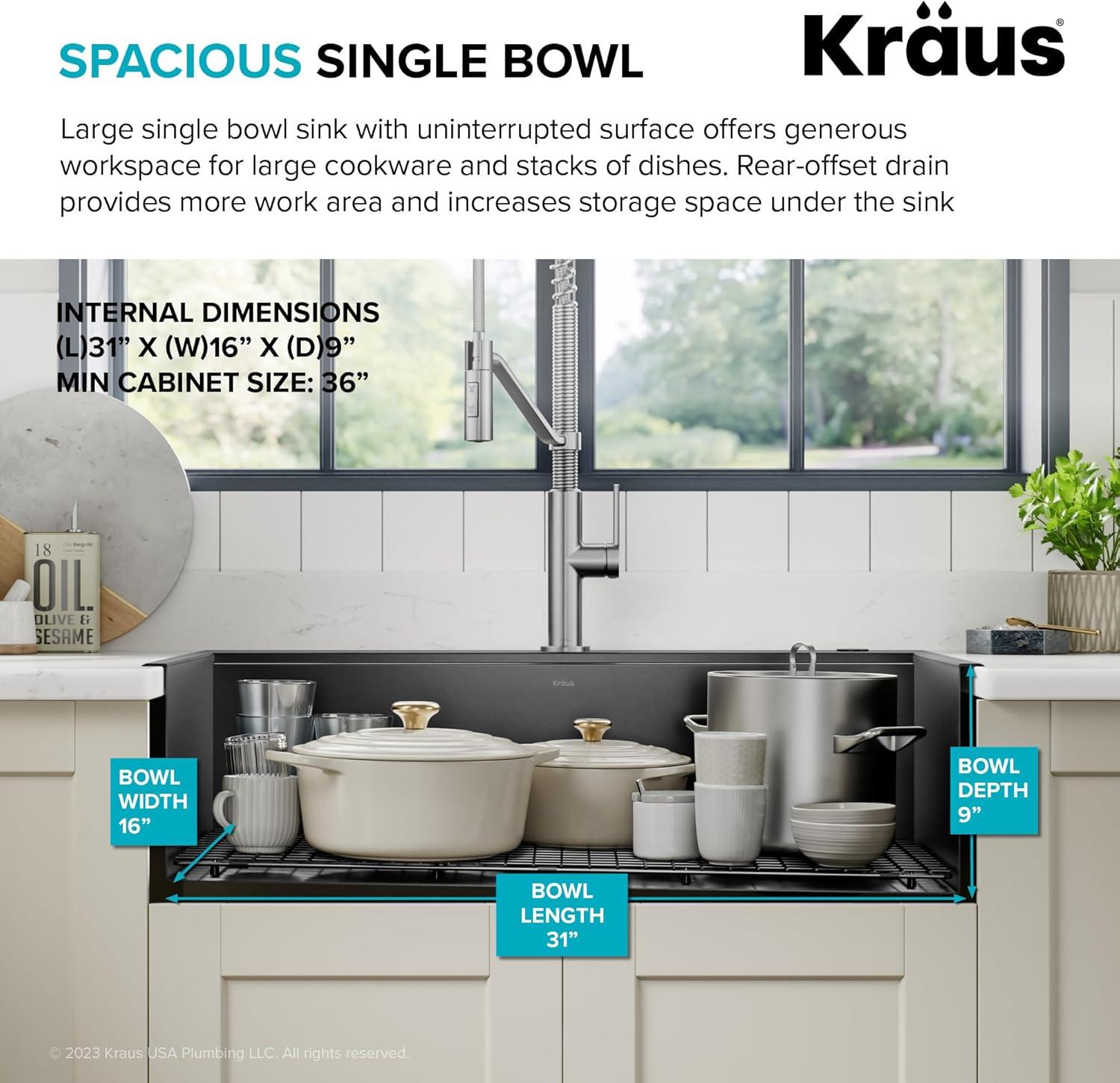 KRAUS Kore™ Workstation 33" L Top Mount Drop-In 16 Gauge Black Stainless Steel Single Bowl Kitchen Sink