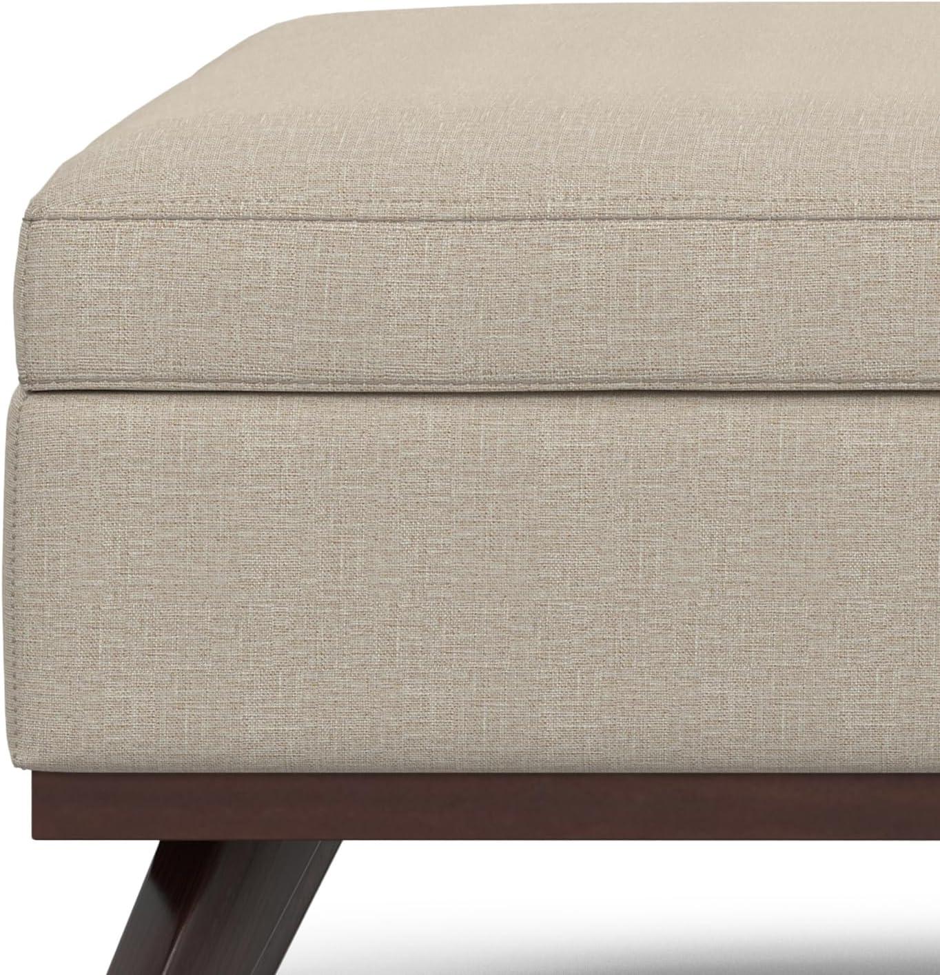 Simpli Home Owen 34"W Upholstered Coffee Table Storage Ottoman with Lift Top and Solid Wood Legs