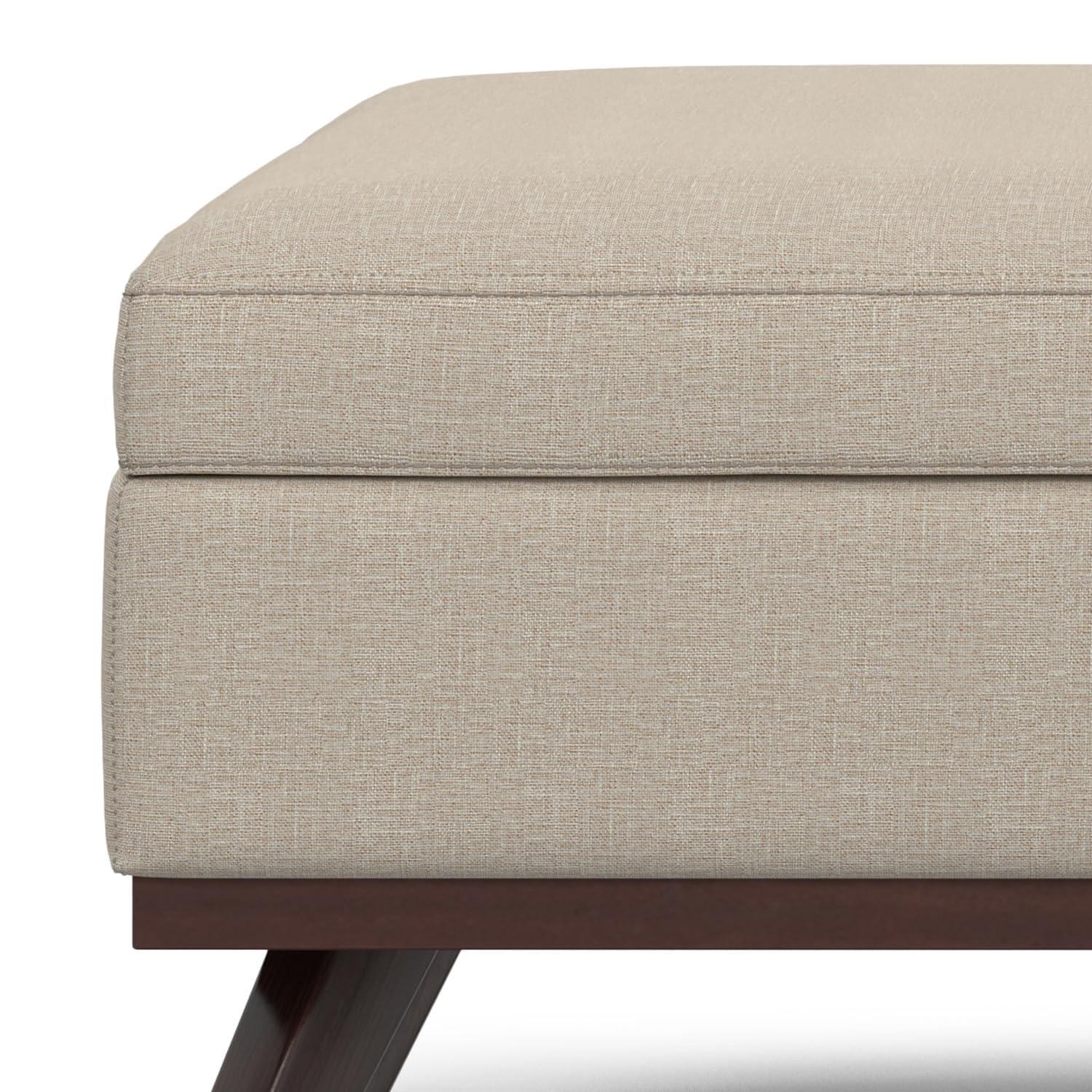 Simpli Home Owen 34"W Upholstered Coffee Table Storage Ottoman with Lift Top and Solid Wood Legs