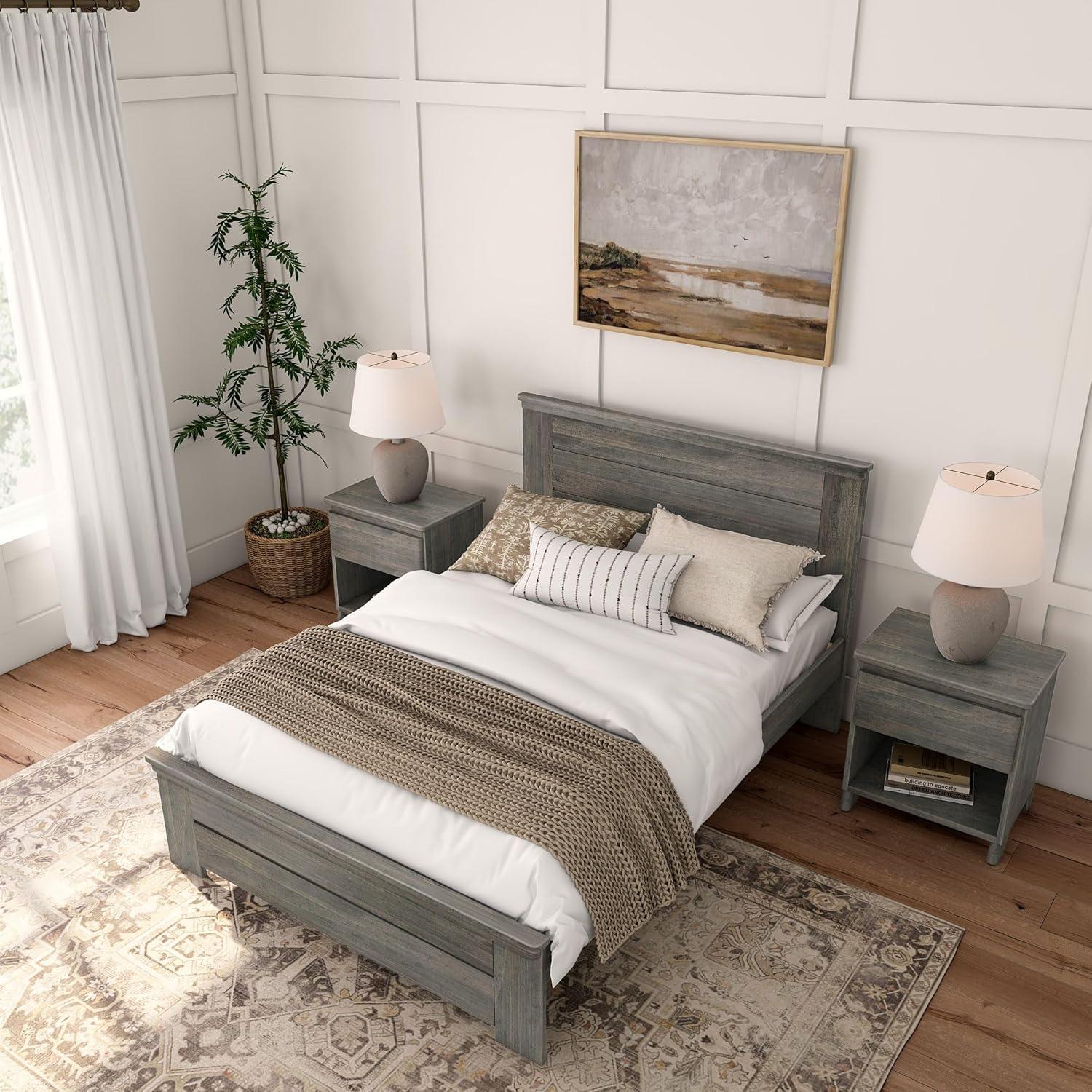 Plank+Beam Farmhouse Full Size Bed Frame with Headboard, Solid Wood Platform Bed