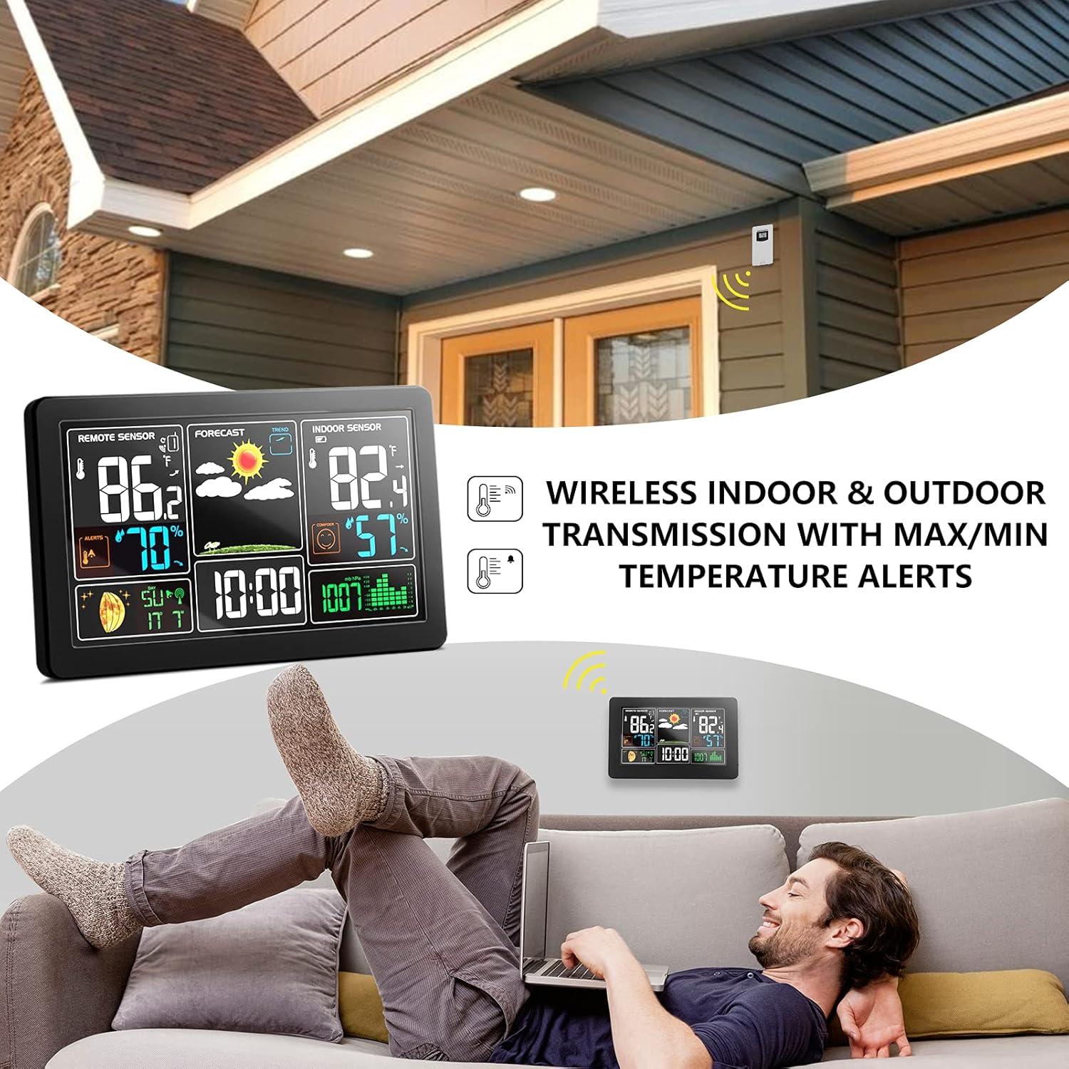 Weather Station Indoor Outdoor Thermometer Wireless Remote Sensor, Home Weather Station Temperature Humidity Monitor