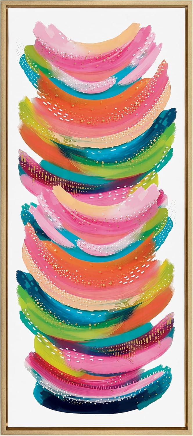 Kate and Laurel Sylvie Bright Abstract Framed Canvas Wall Art by Jessi Raulet of Ettavee, 18x40 Gold, Modern Colorful Brushstrokes Art for Wall