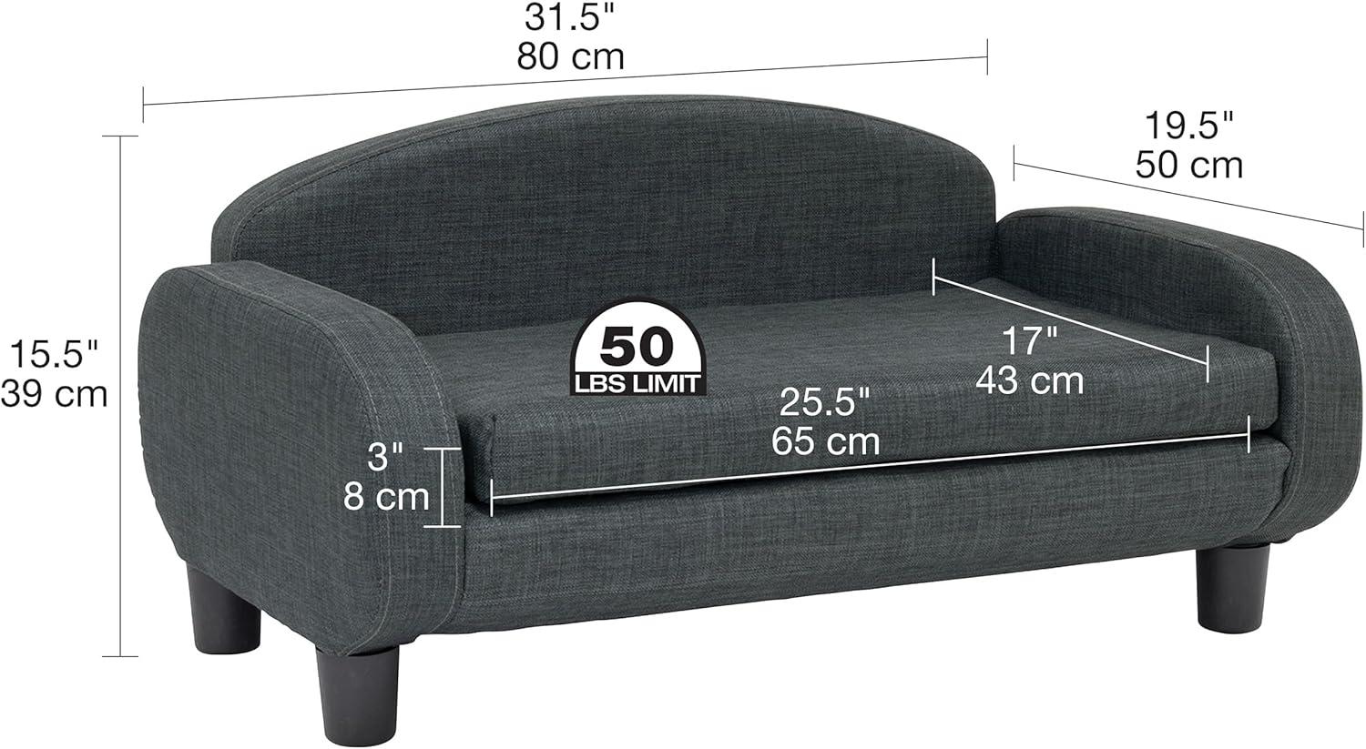 Paws & Purrs Modern Pet Sofa 31.5" Wide Low Back Lounging Bed with Removable Mattress Cover in Espresso / Gray - 61013