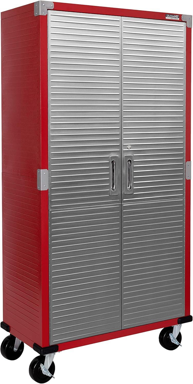 Seville Classics UltraHD Steel Body Lockable Storage Filing Cabinet Organizer Locker Shelving Unit 36" W x 18" D x 72" H, Red