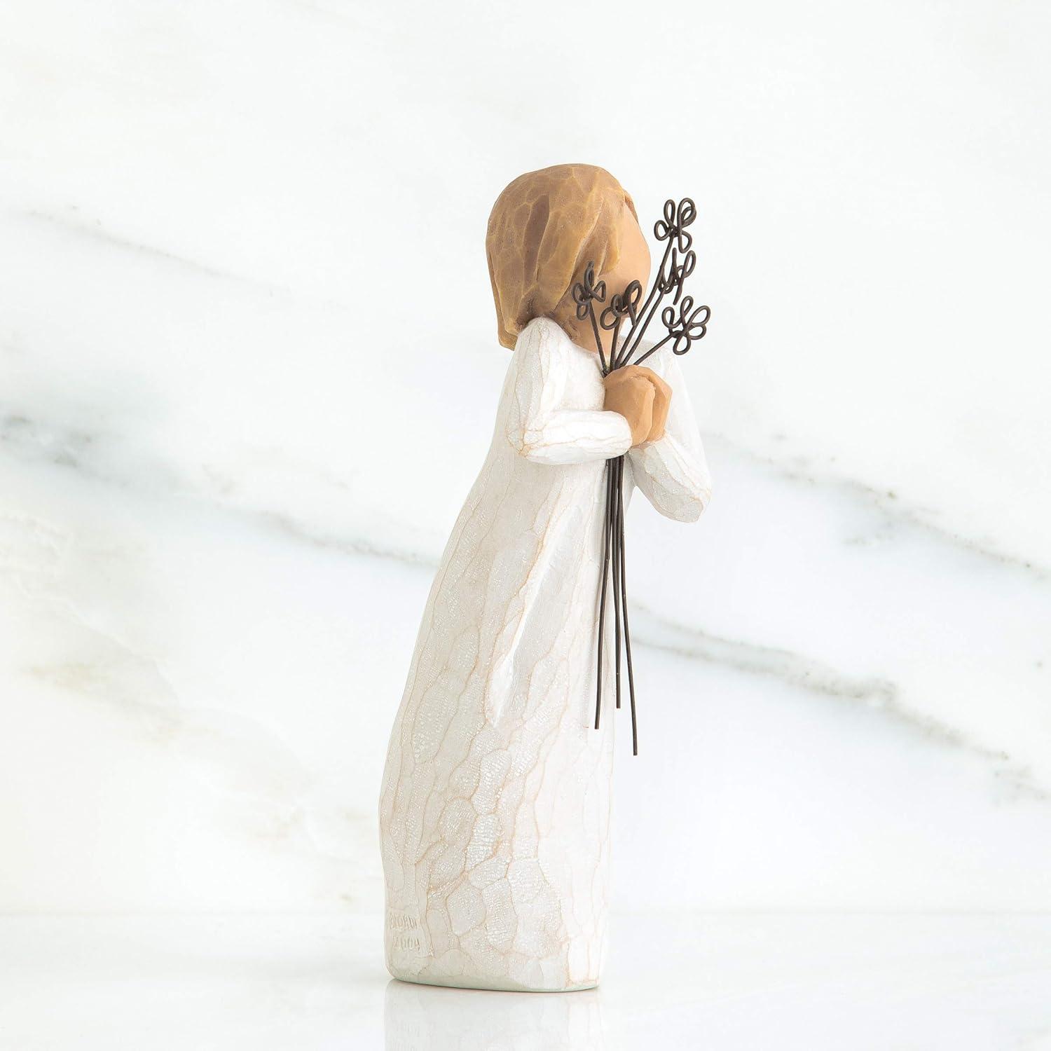 Hand-Painted White Resin Angel Figurine with Gold Leaf Detailing