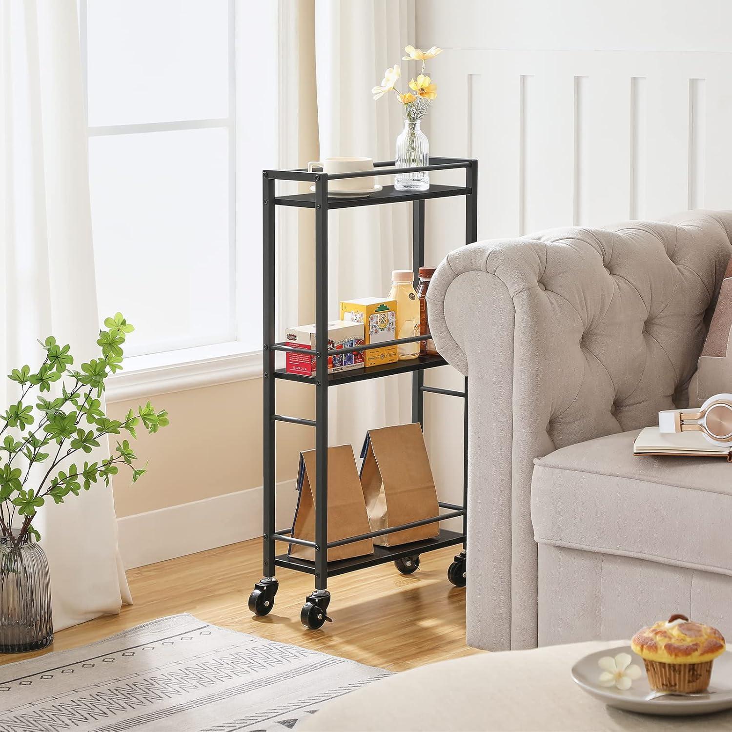 Black Slim Rolling Kitchen Cart with Storage and Wheels