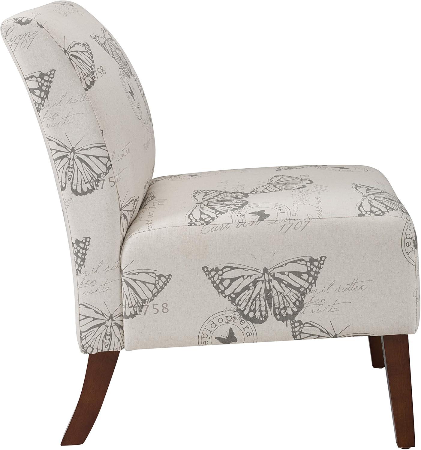 Gray Butterfly Print Linen Slipper Chair with Wood Legs