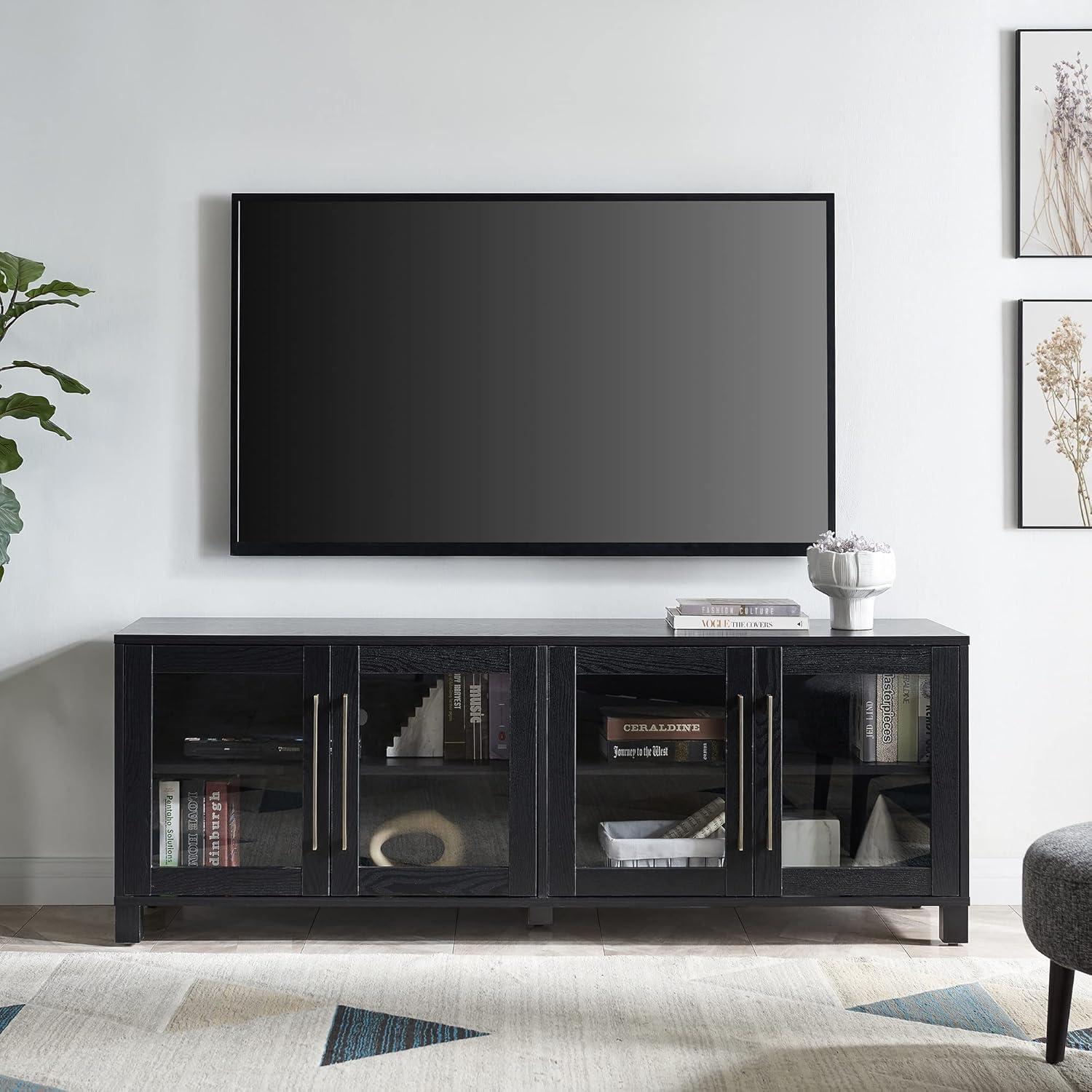 Evelyn&Zoe Quincy Rectangular TV Stand for TV's up to 75", Black Grain