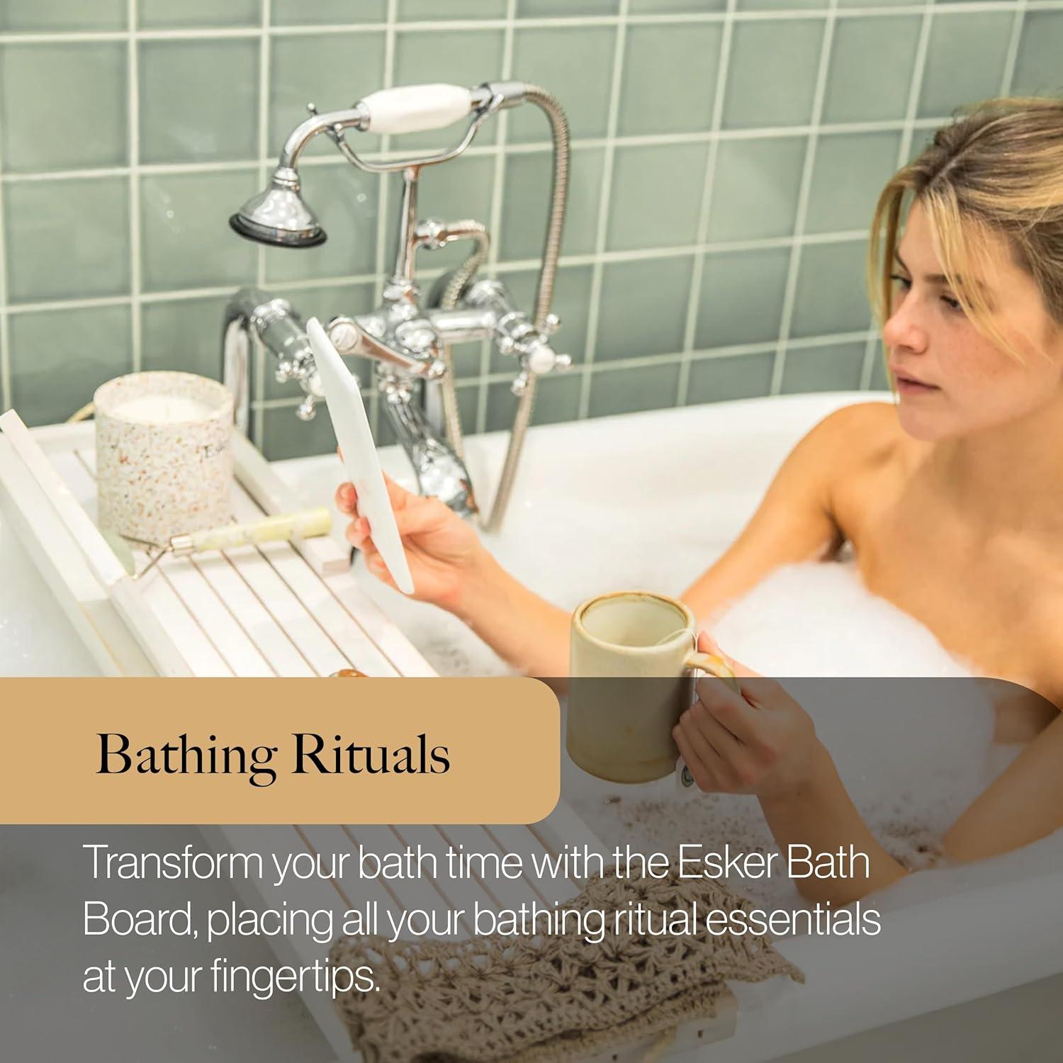 Esker White Pine Wood Bathtub Tray with Hemp Rope Handles