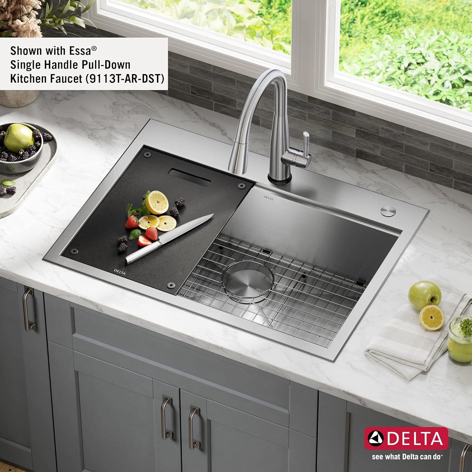 Delta Rivet™ 30" L Workstation Kitchen Sink Drop-In Top Mount 16 Gauge  Stainless Steel Single Bowl