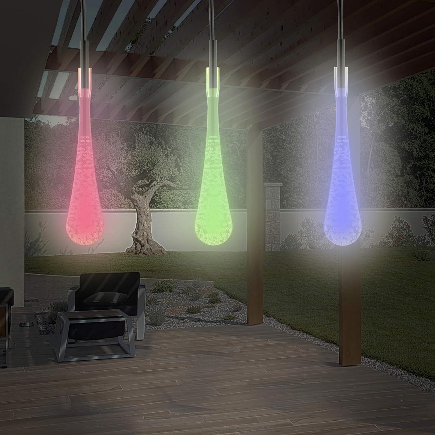 Pure Garden 50-LG1016 String 30 Bulb Solar Power Outdoor LED Decor Tear Drop Lighting with 8 Modes - Multi Color - Set of 2