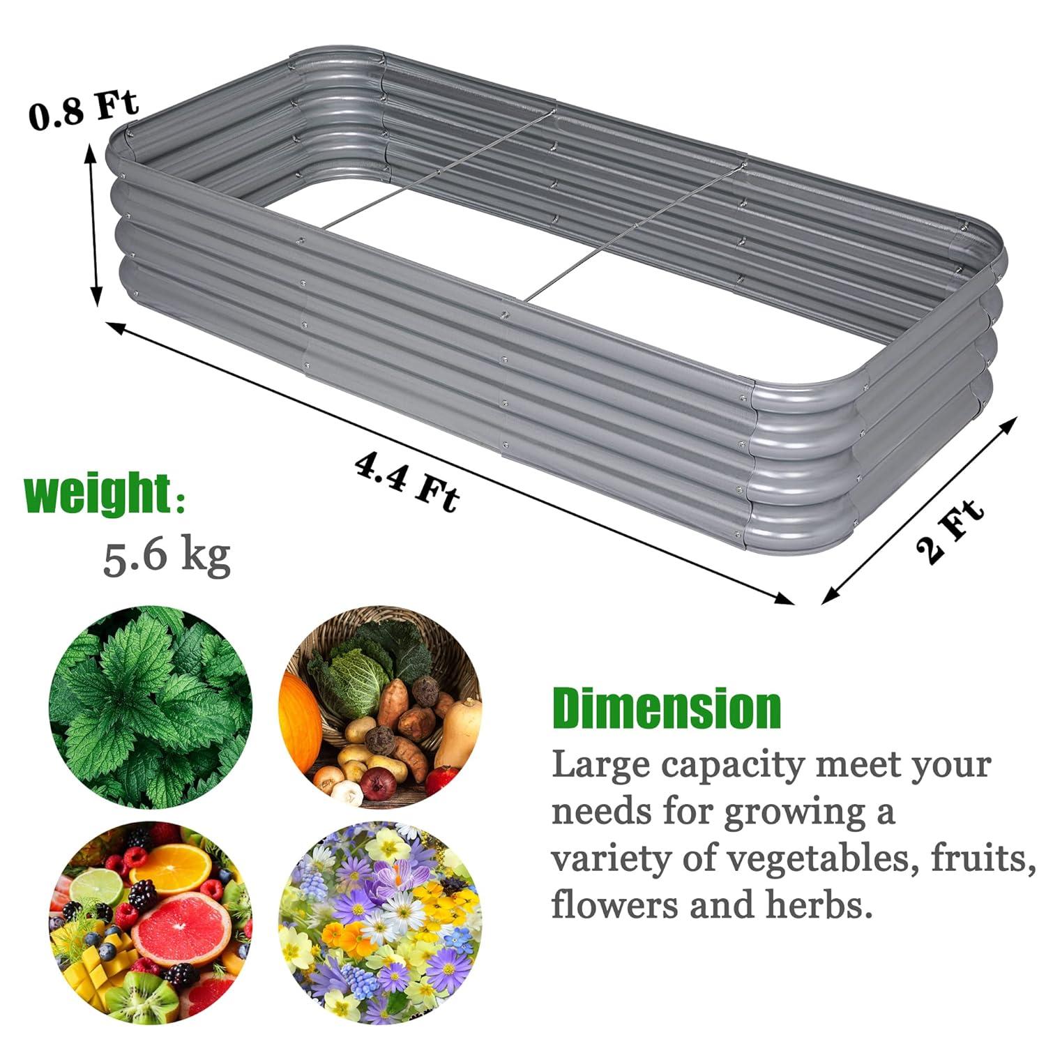 Sunnyglade Galvanized Raised Garden Bed Kit, Rot-Resistant Metal Garden Bed Planter for Gardening Vegetables, Fruits, Flower (4 .4X 2 x 0.8 FT)