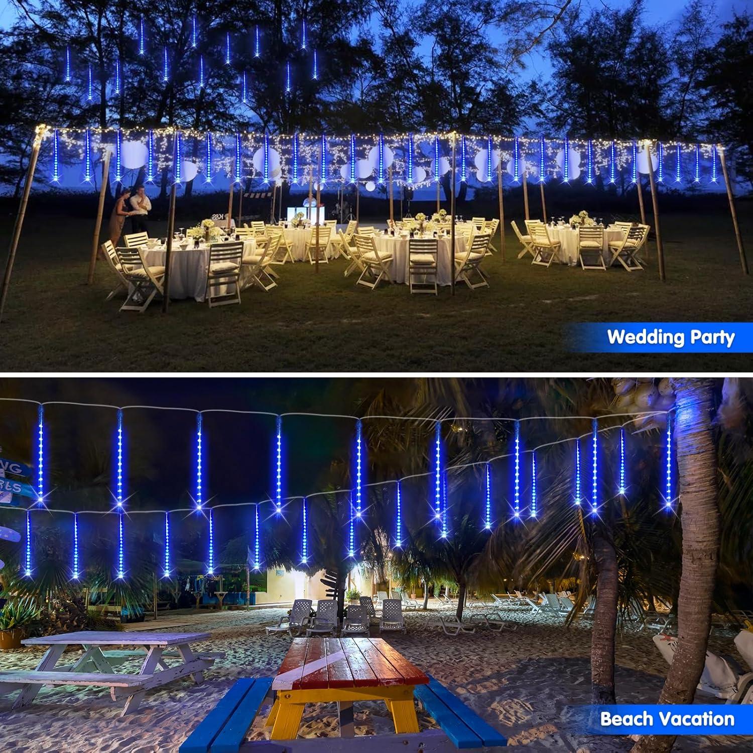 YZhouD 30cm 8-Tube 144 LED Warm White Solar Meteor Rain Lights - Falling Fairy String Lights for Xmas Tree, Wedding, Holiday Party Decor