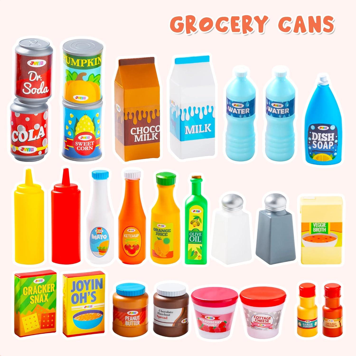 SYNCFUN 135Pcs Kids Play Food Set, Pretend Food Toys for Play Kitchen with Fruit, Vegetable, Food Can, Dessert, for Toddler Boys Girls 2 3 4 5 6 Years