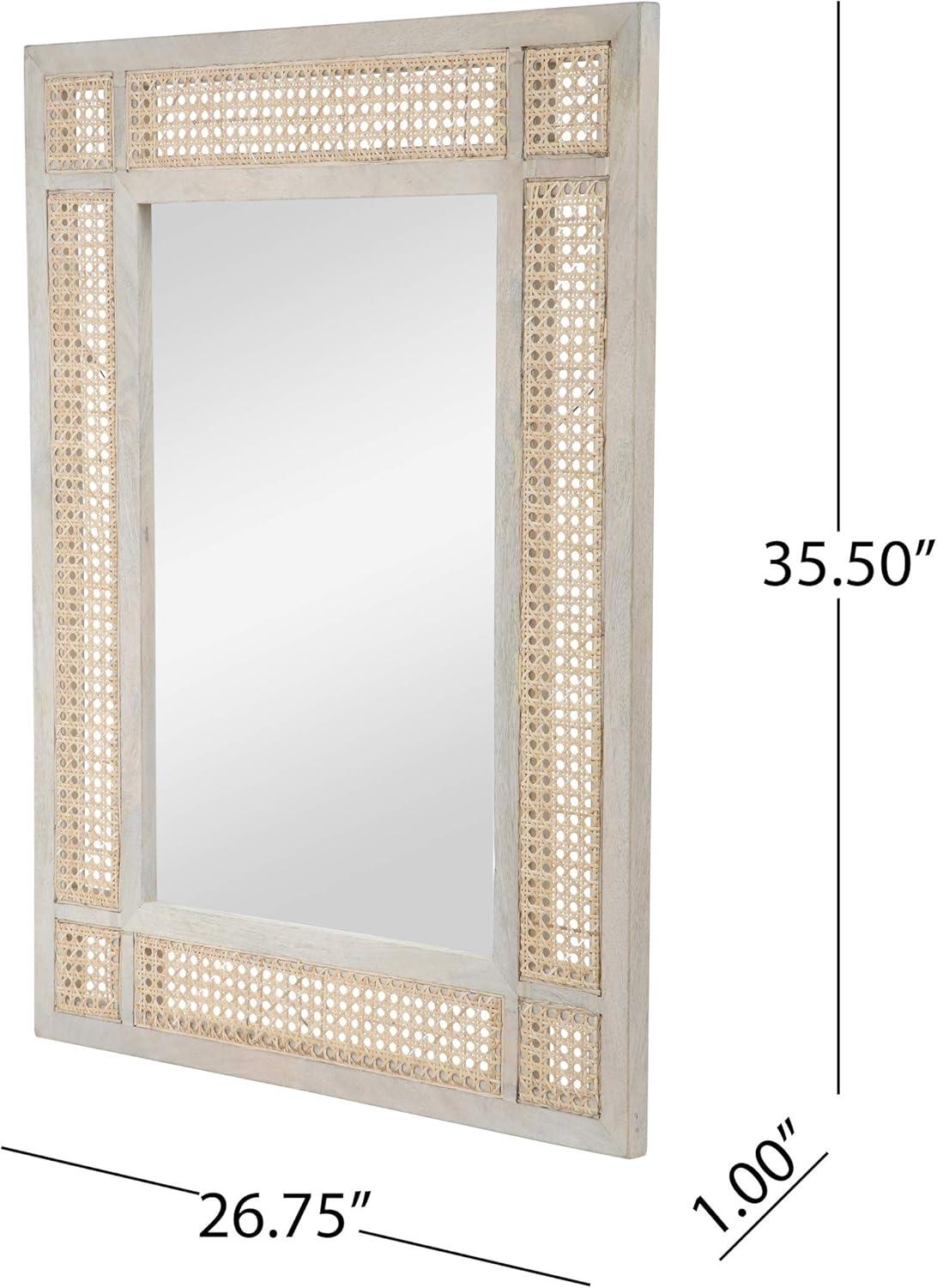 Boho Chic Handcrafted Mango Wood and Rattan Wall Mirror