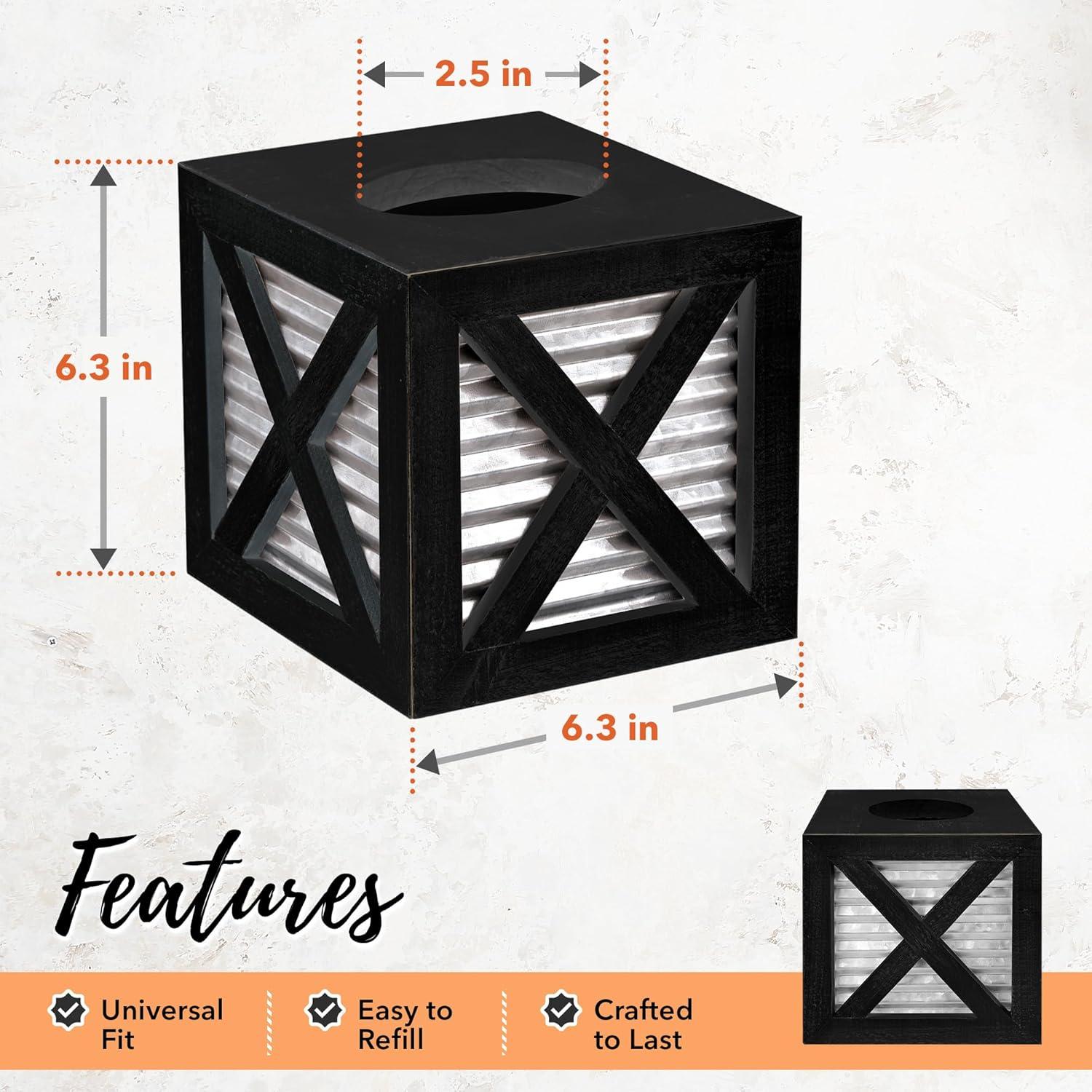 Black and Galvanized Metal Farmhouse Tissue Box Cover