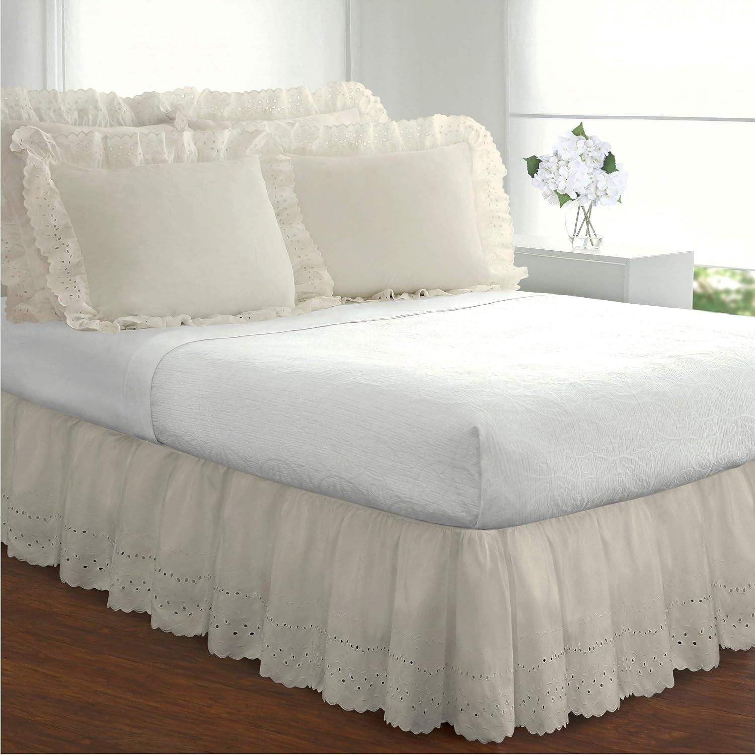 Ivory Embroidered Ruffled Standard Cotton Pillow Sham