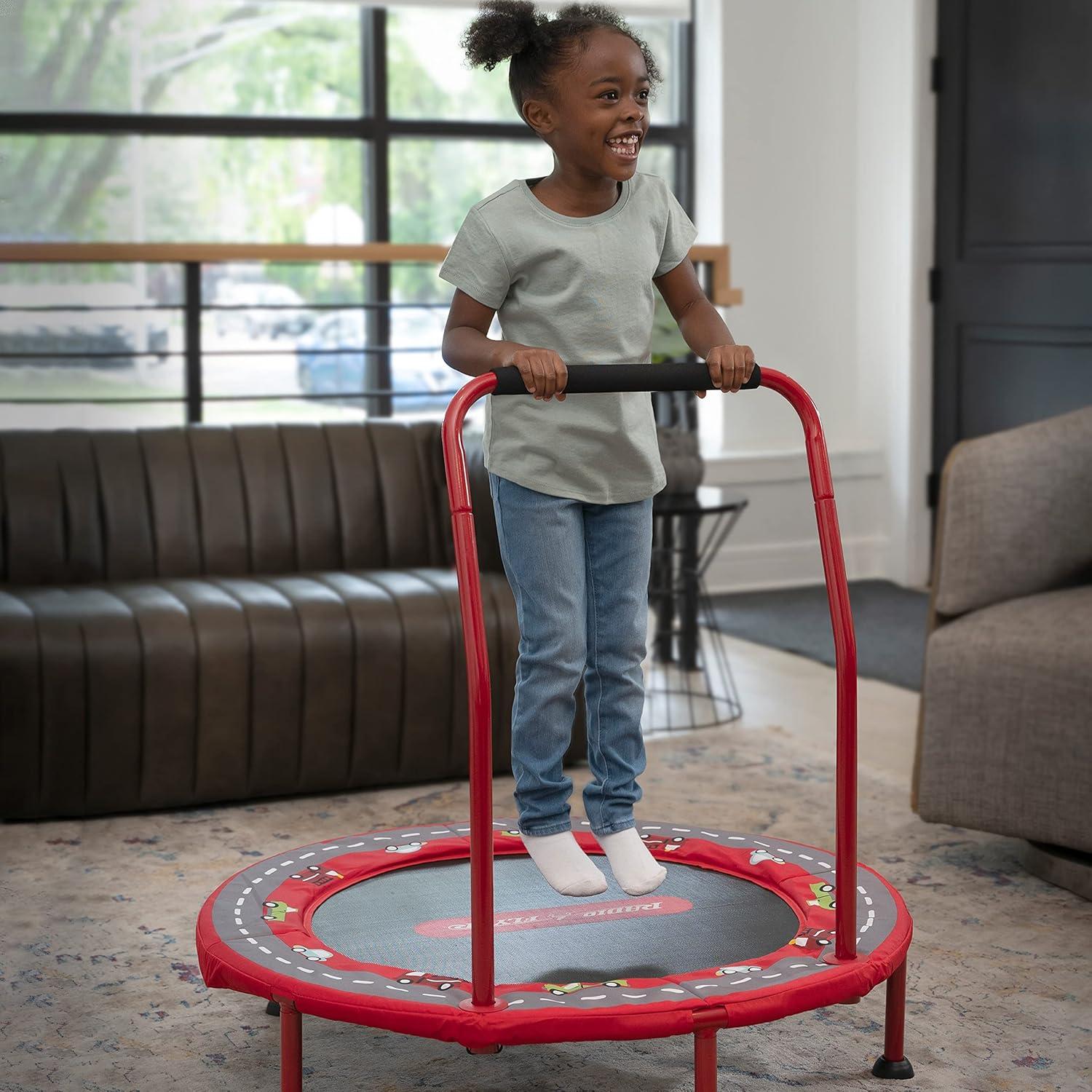 Red Round Kids' Trampoline with Handle and Play Mat