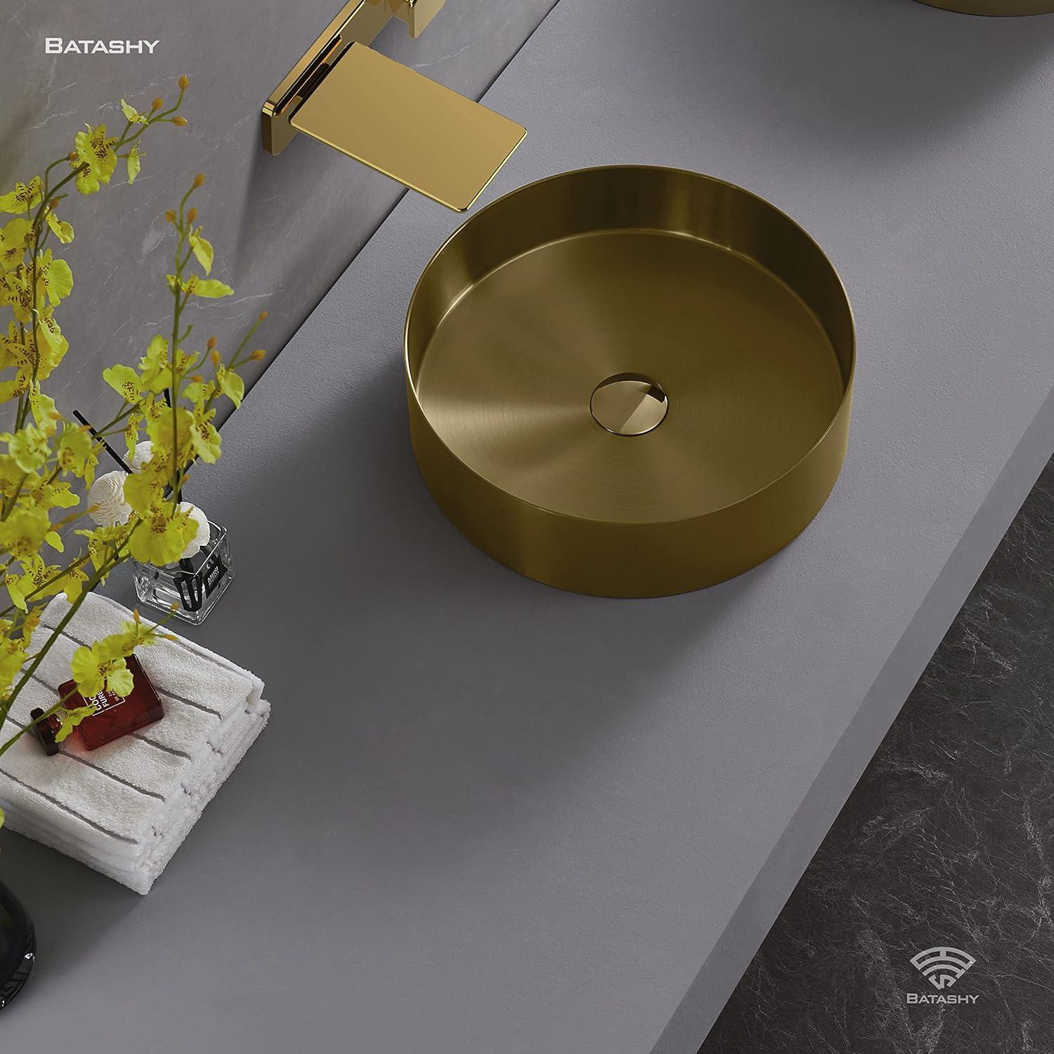 18" Gold Stainless Steel Round Bathroom Vessel Sink