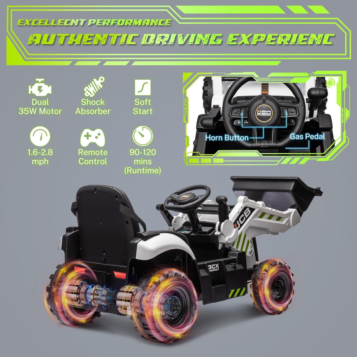 Pinypikaka 4 in 1 Ride on Excavator & Bulldozer 12V Kids Electric Vehicle with Remote Control, Front Loader, Digger, Horn, Adjustable Seat, Excavator Ride on Car Toy