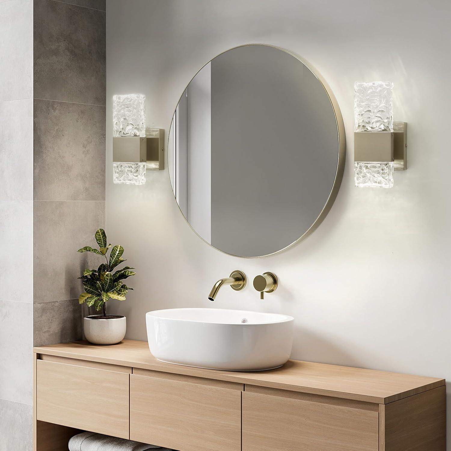 Modern Bathroom Vanity Light fixtures Over Mirror Brushed Nickel Crystal LED Bathroom Lighting fixtures 3 Lights 6000K