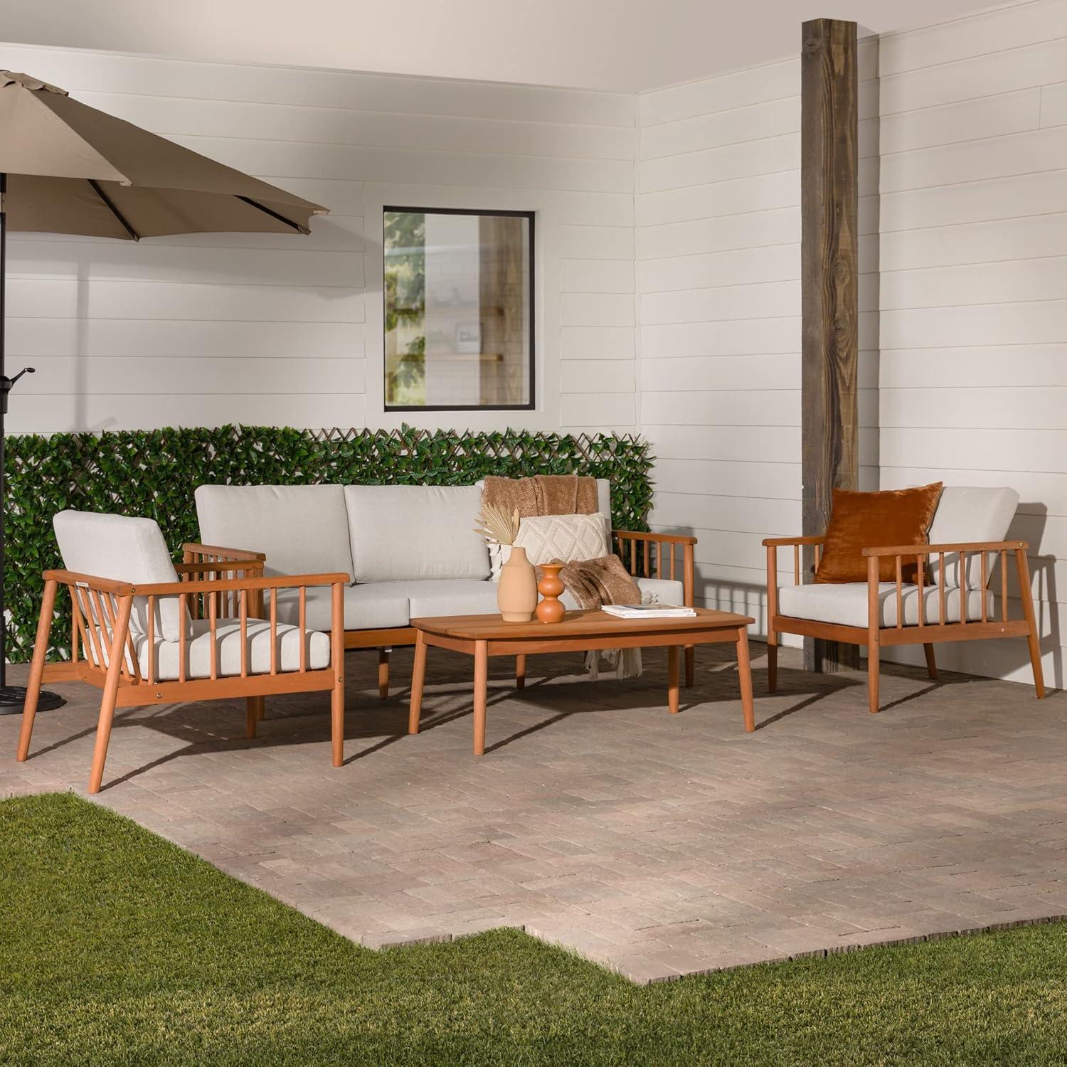 Walker Edison Modern 4-Piece Spindle-Style Eucalyptus Chat Set, Natural