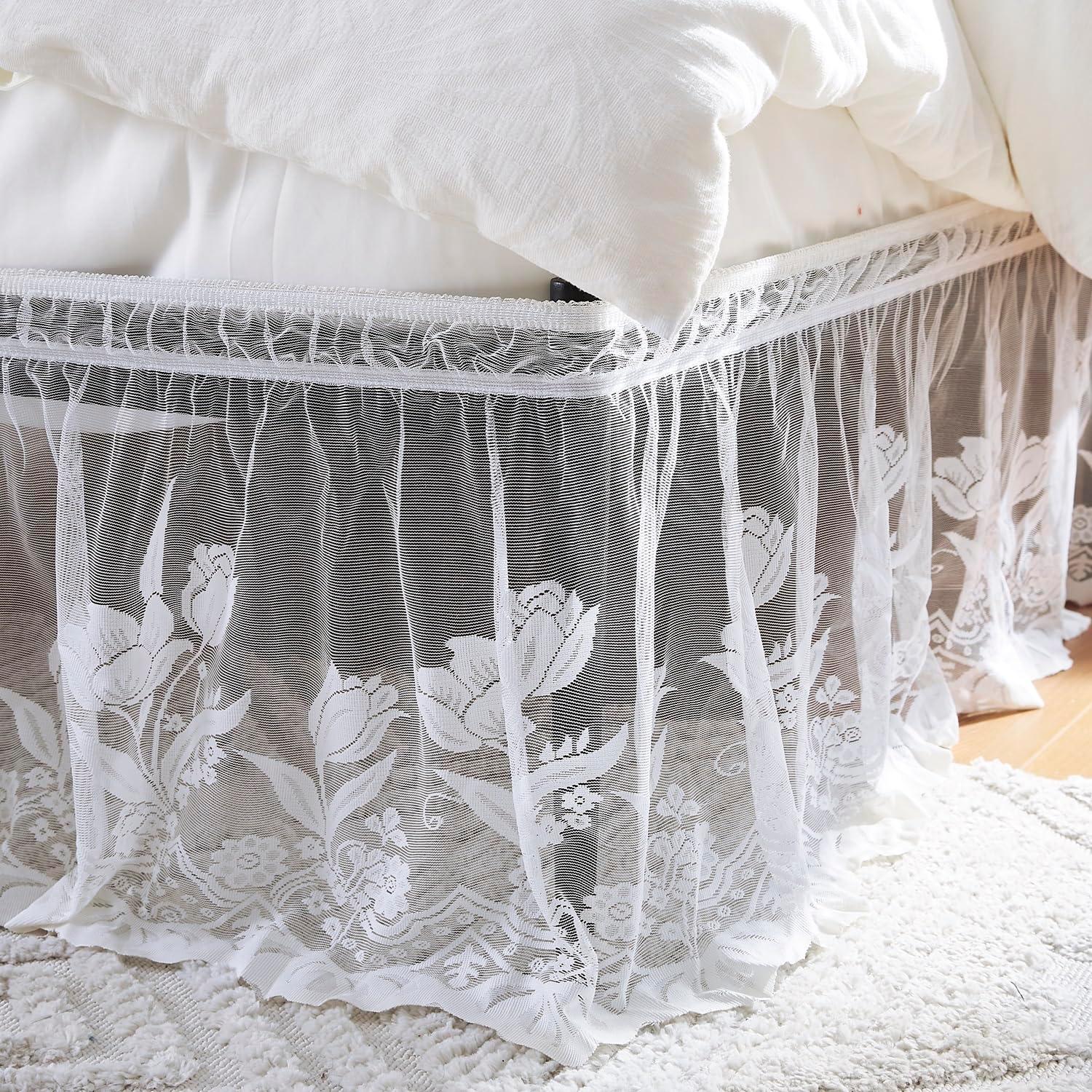 White Lace Queen Size Polyester Bed Skirt