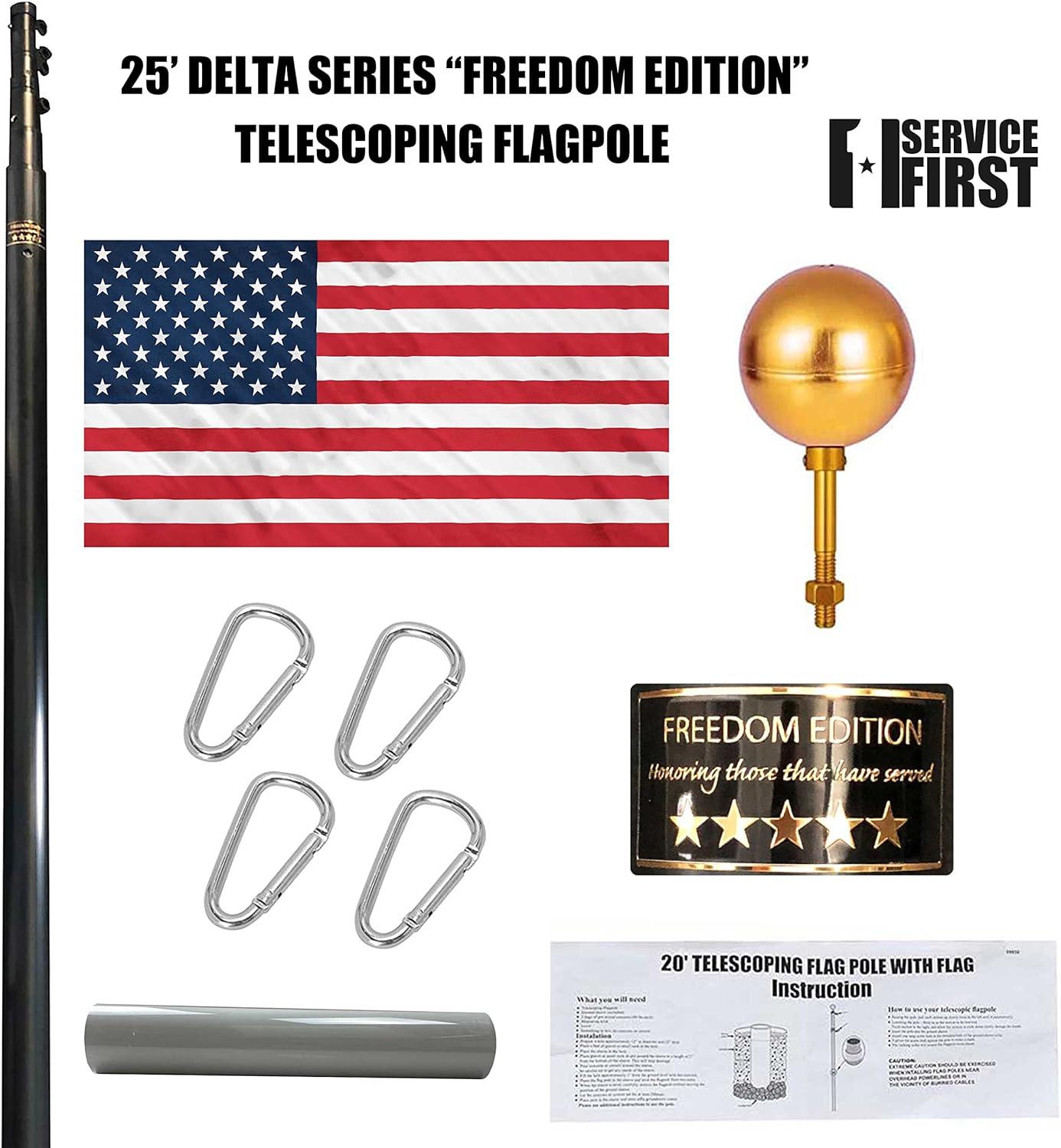 Service First Telescoping Flagpole Freedom Edition Black