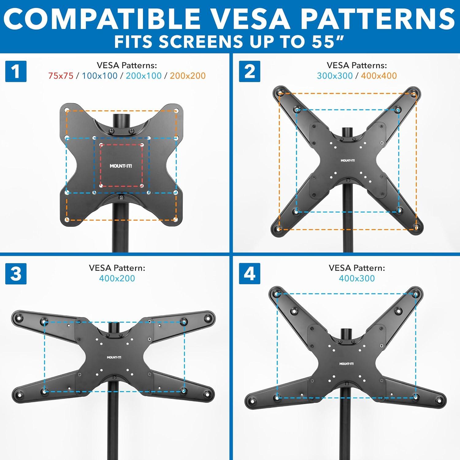 Mount-It! TV Pole Mount, Full Motion Bracket for TVs up to 55 in. | VESA Compatible | Articulating Arm w/ Clamp Mounting Base for Indoor & Outdoor Use