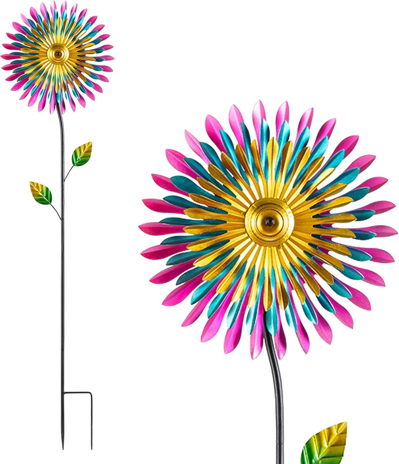 47" Multicolor Iron Daisy Wind Spinner Garden Stake