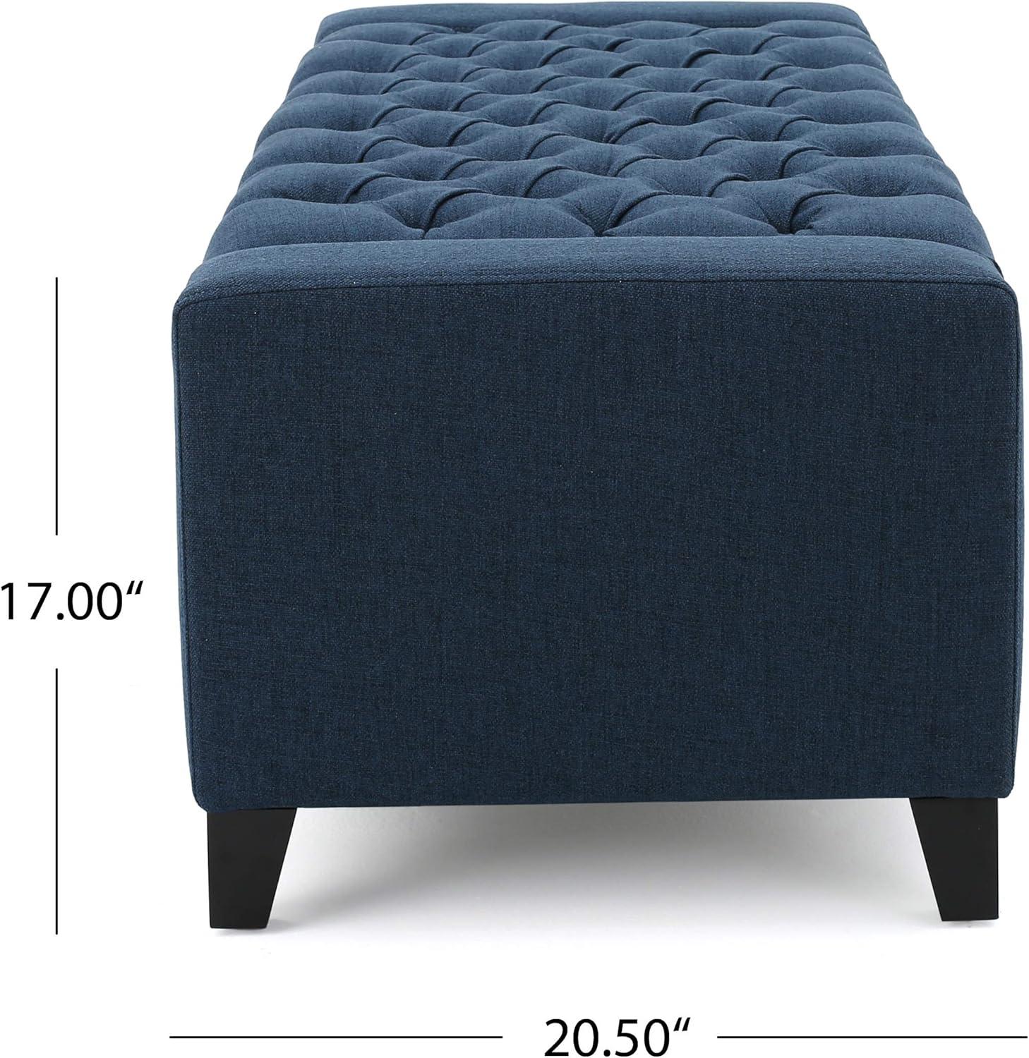 Dark Blue Tufted Fabric Storage Ottoman with Birch Legs