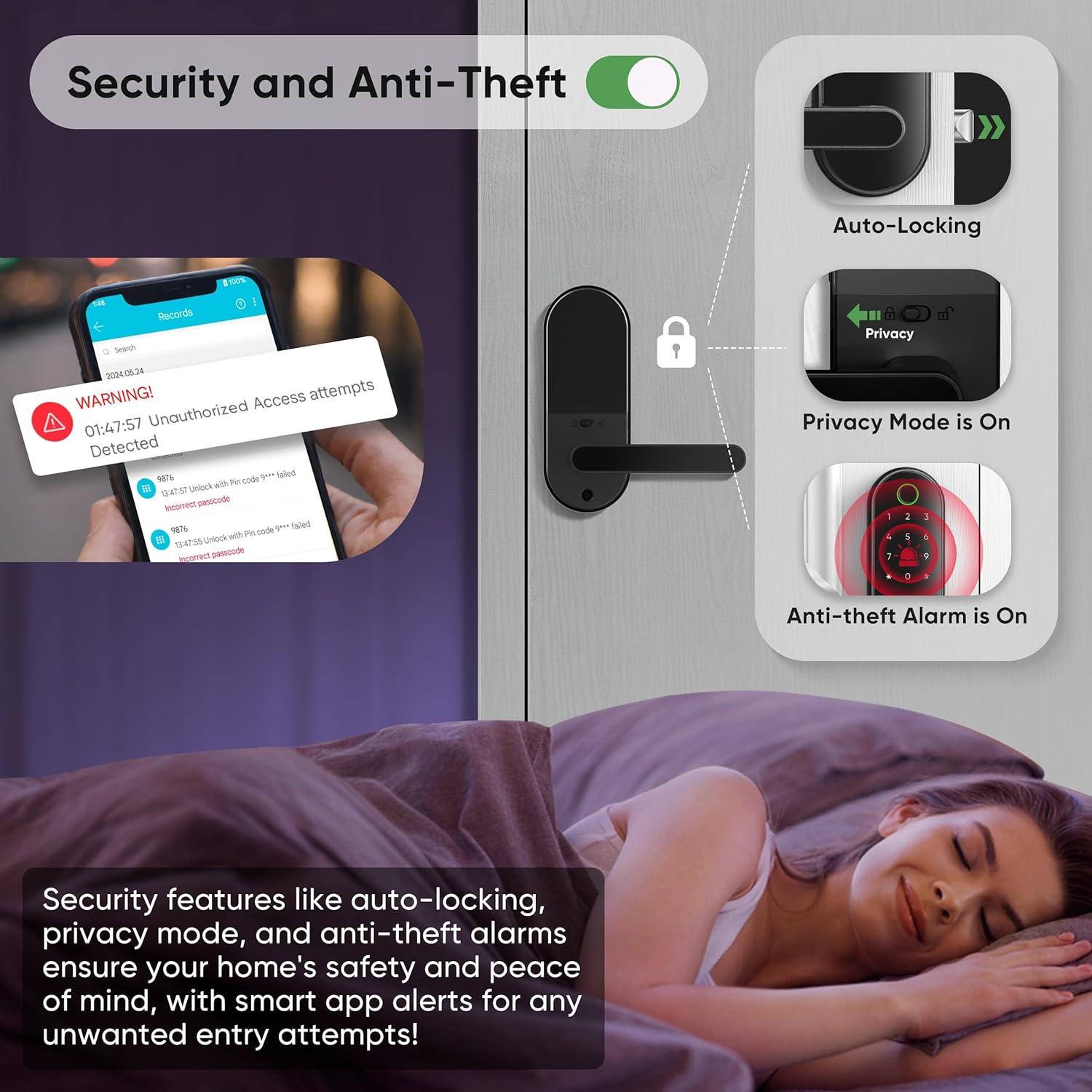 Black Keyless Entry Biometric Smart Door Lock with Keypad