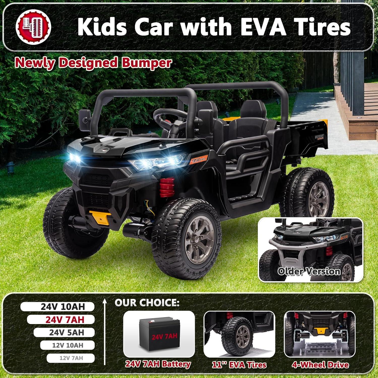 4 Wheels 24V Ride on Dump Truck Toys 2 Seater Kids Ride On UTV Car with Remote Control,Electric Dump Bed