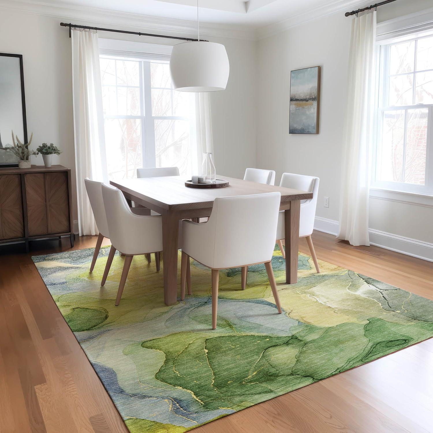 Yellow and Green Watercolor 8' x 10' Synthetic Area Rug