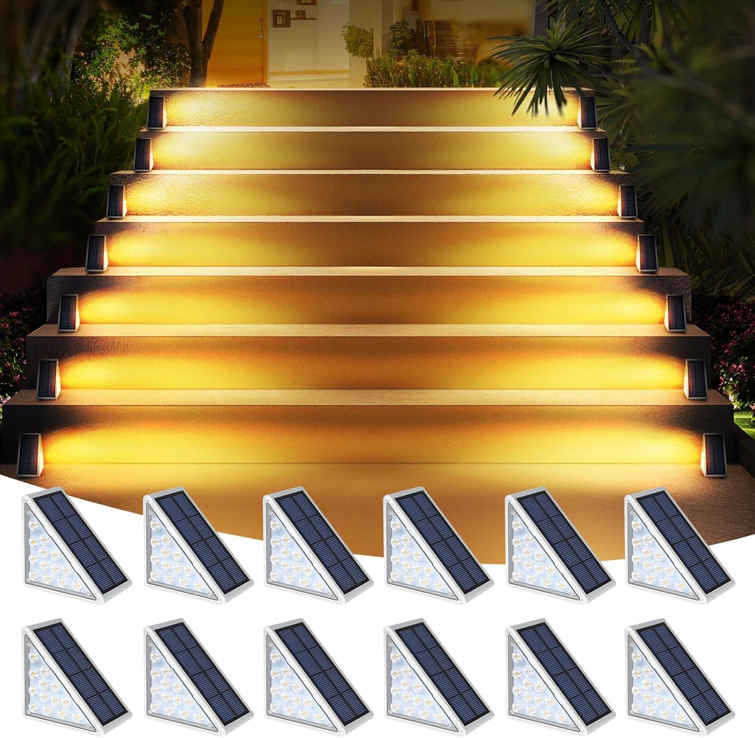 Warm White Triangular Solar LED Outdoor Path Lights, 12-Pack