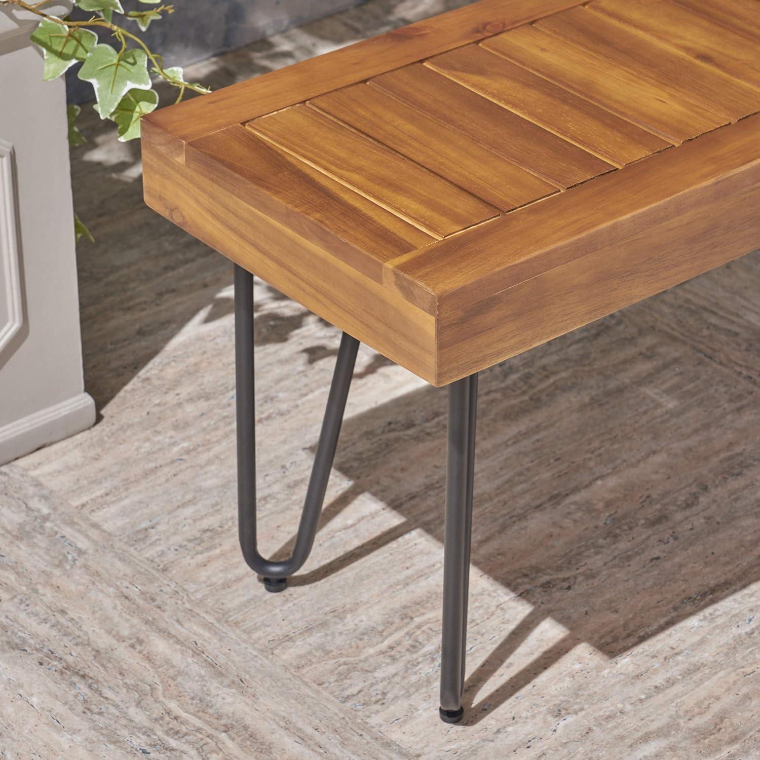 GDF Studio Abbet Outdoor Industrial Wood and Metal Bench, Teak