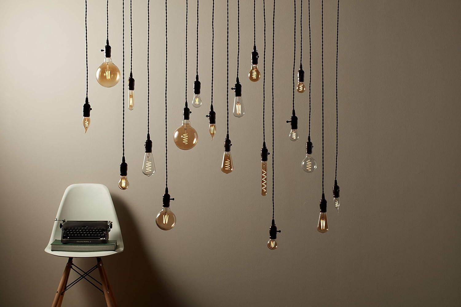 Soft Gold Vintage Glass Pendant Light with Black Cord