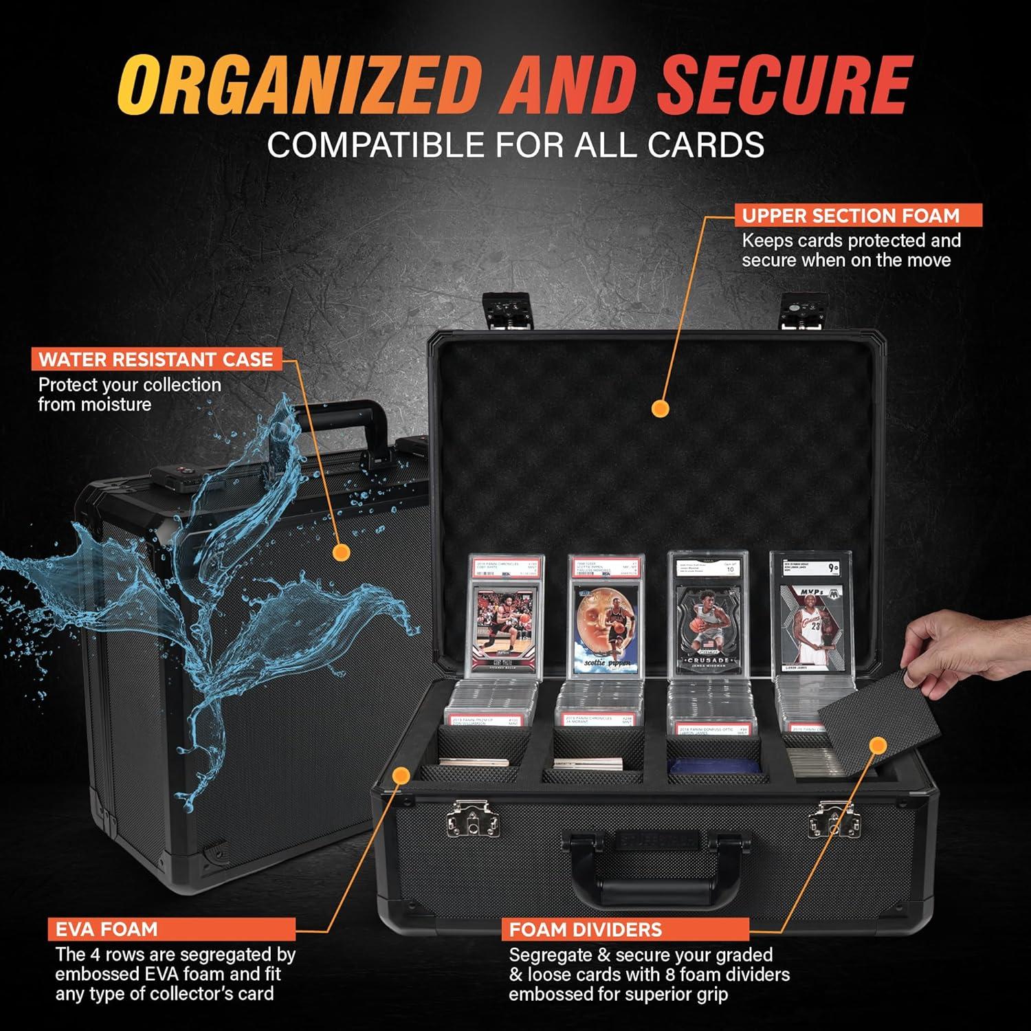 STUFFSTASH 4 Row 180+ Graded Trading Card Storage Box with Dividers; Graded Card Case; Sport Cards PSA Slab Cases; Bulk Card Display Storage Boxes; TSA Approved Locks