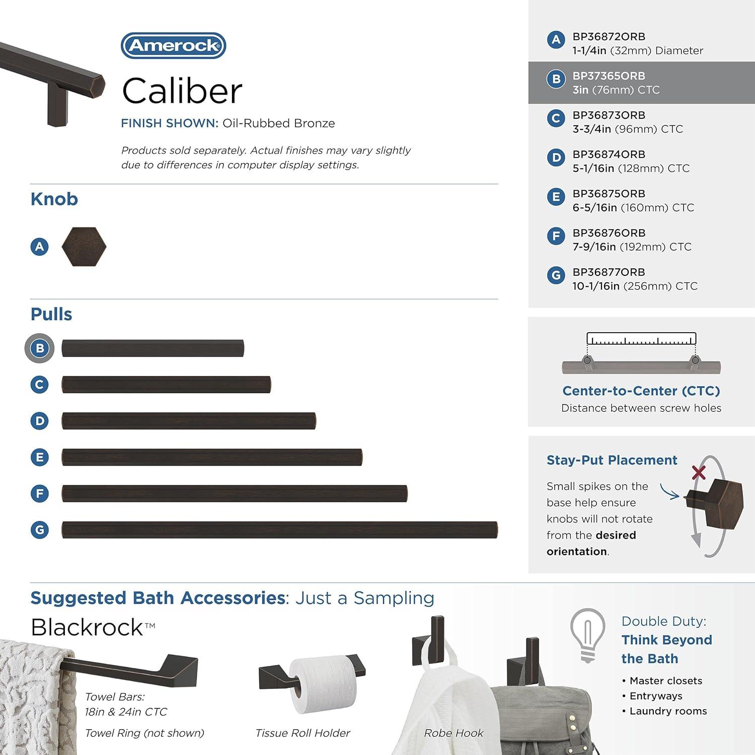 Amerock Caliber 3 inch (76mm) Center-to-Center Oil-Rubbed Bronze Cabinet Pull