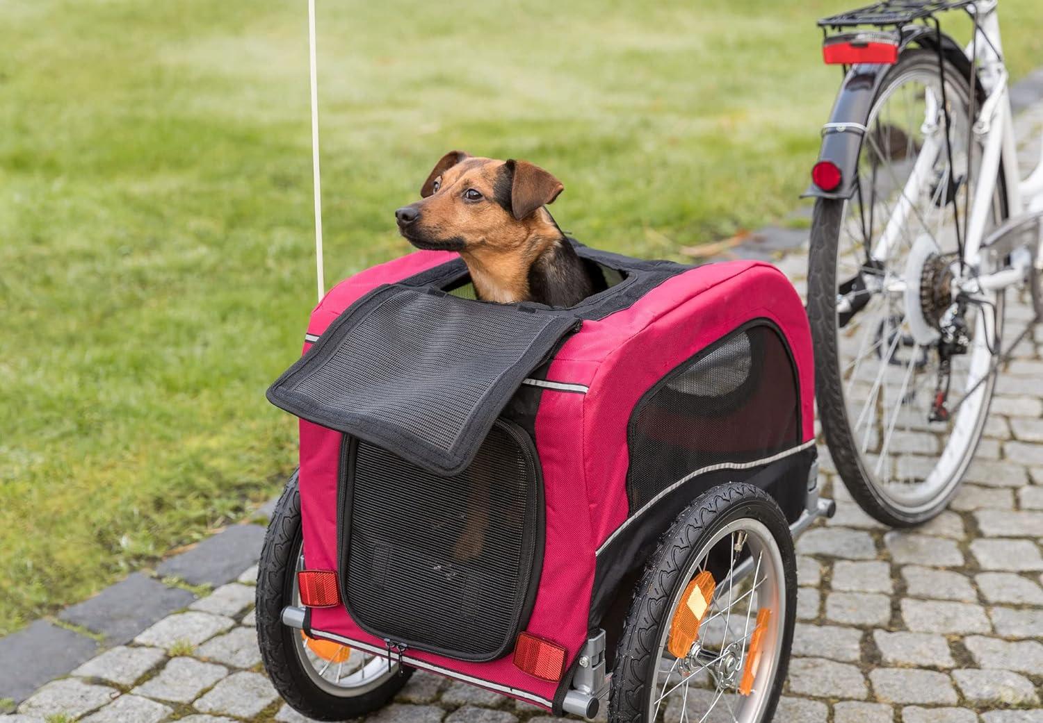 TRIXIE Foldable 2-in-1 Bicycle Trailer for Small Dogs with Windows & Large Door, Black & Red