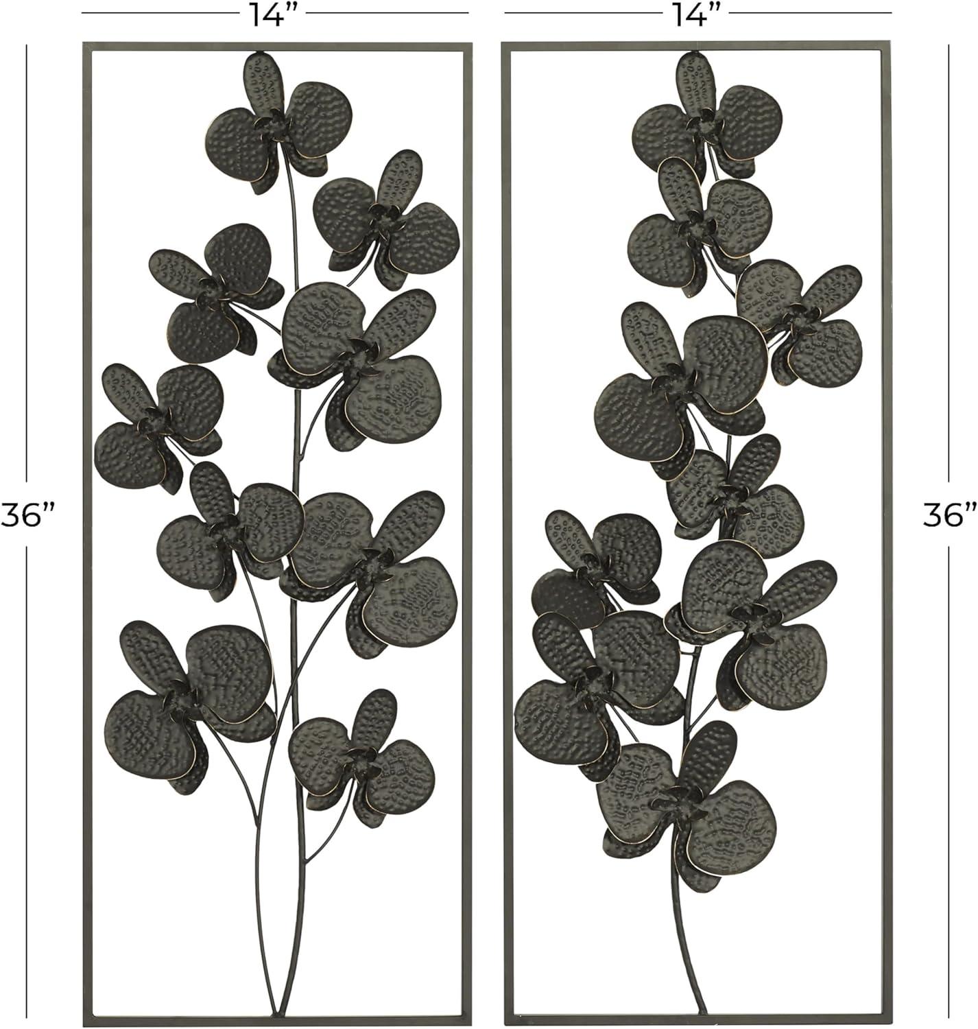 DecMode Black Metal Orchid Floral Wall Decor with Black Frame (2 Count)