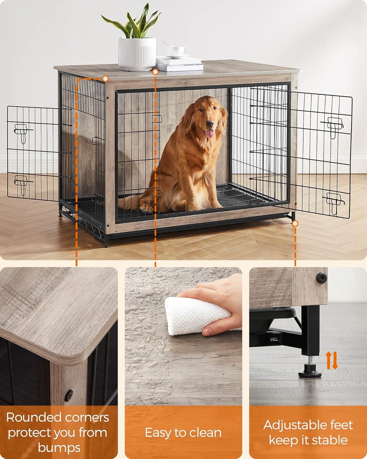 Extra Large Greige and Black Particleboard Dog Crate Table