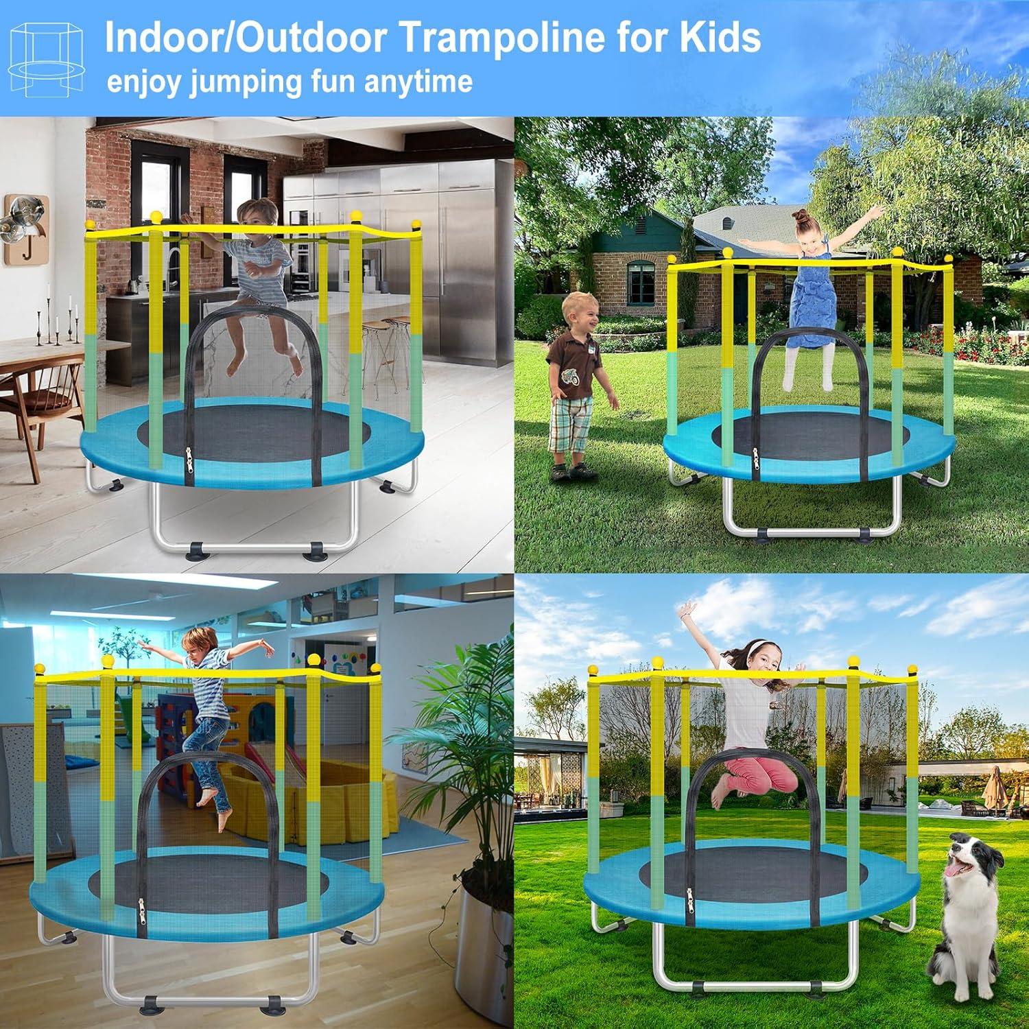 55" Small Trampoline for Kids with Net, 4.6FT Indoor Outdoor Toddler Trampoline with Safety Enclosure, Baby Round Jumping Mat, Recreational Trampolines Birthday Gifts for Children Boy Girl