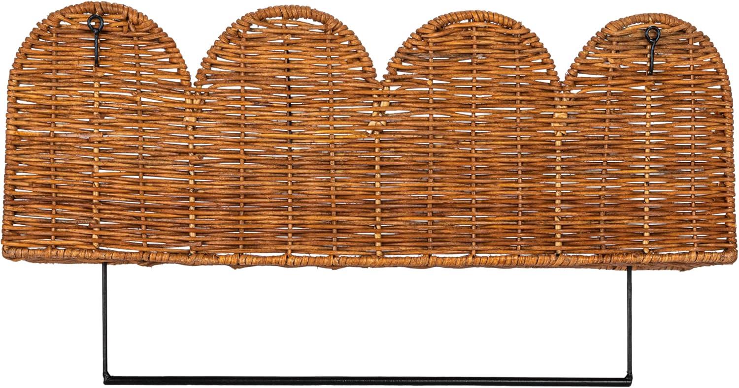Creative Co-Op Rattan Wicker Wall Shelf with Scalloped Edge and Metal Rod, Natural