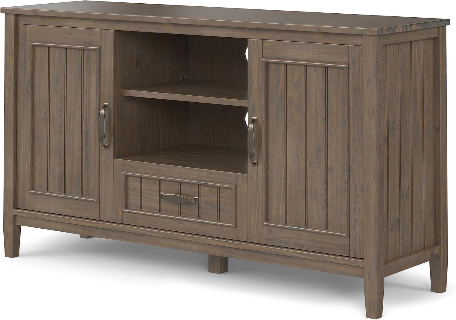 Simpli Home Lev SOLID WOOD 53 inch Wide Contemporary TV Media Stand in Smoky Brown For TVs up to 60 inches